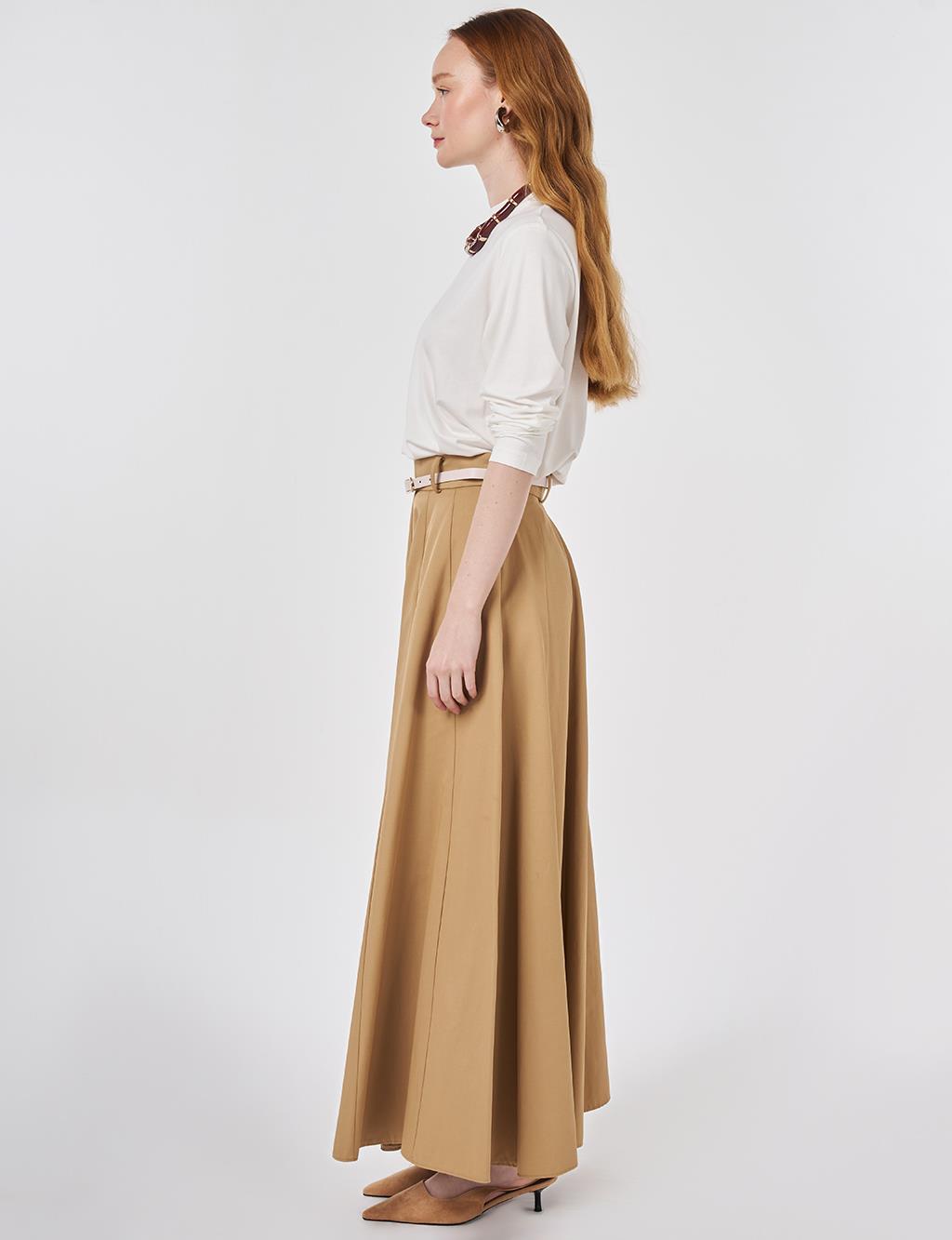 High-Waisted Skirt with Belt Detail Beige