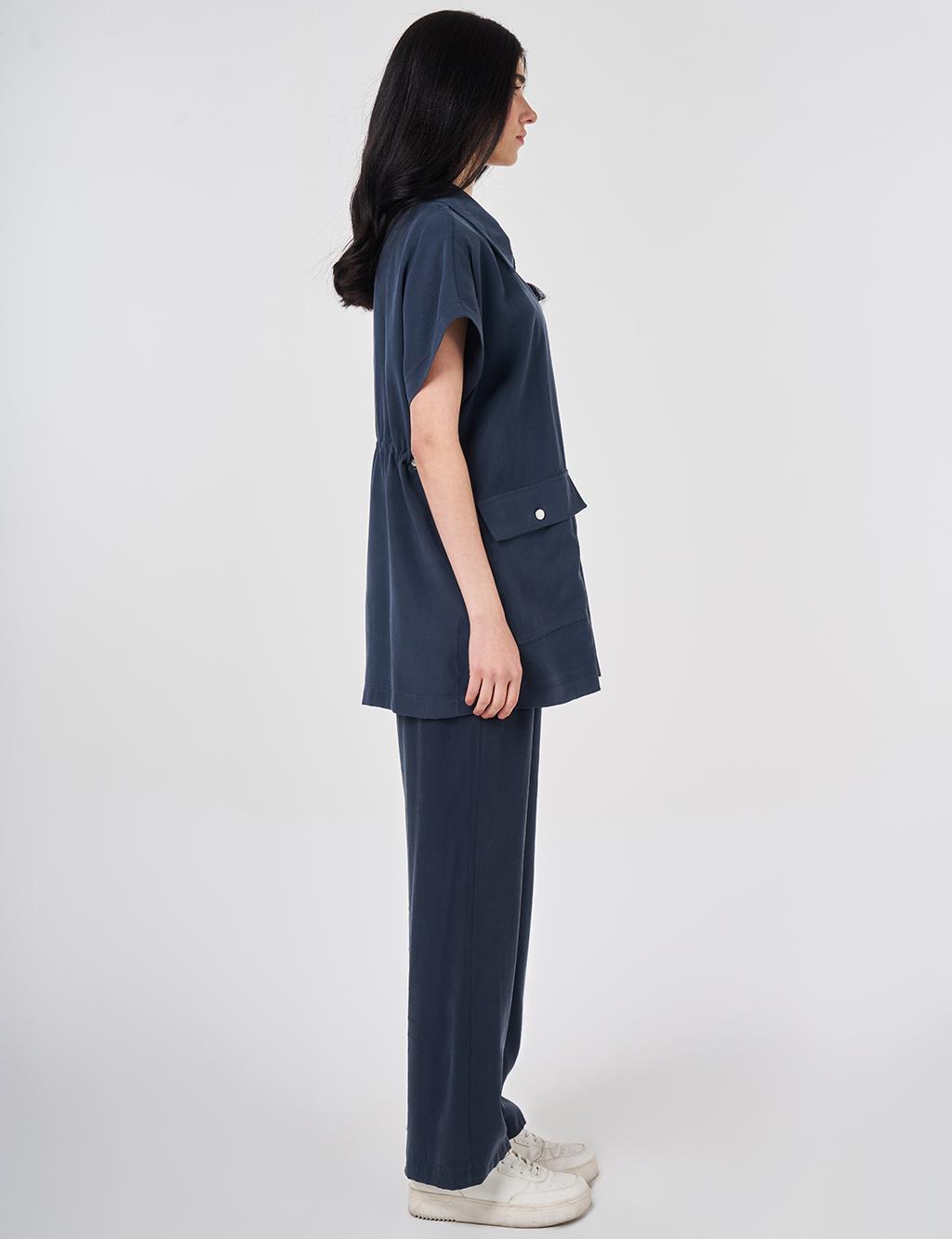 Dark Navy Suit with Waist Gathered Vest