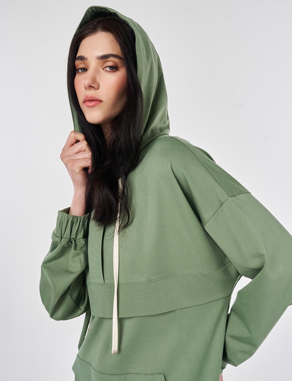 Two-Piece Set with Kangaroo Pocket Detail Moss Green