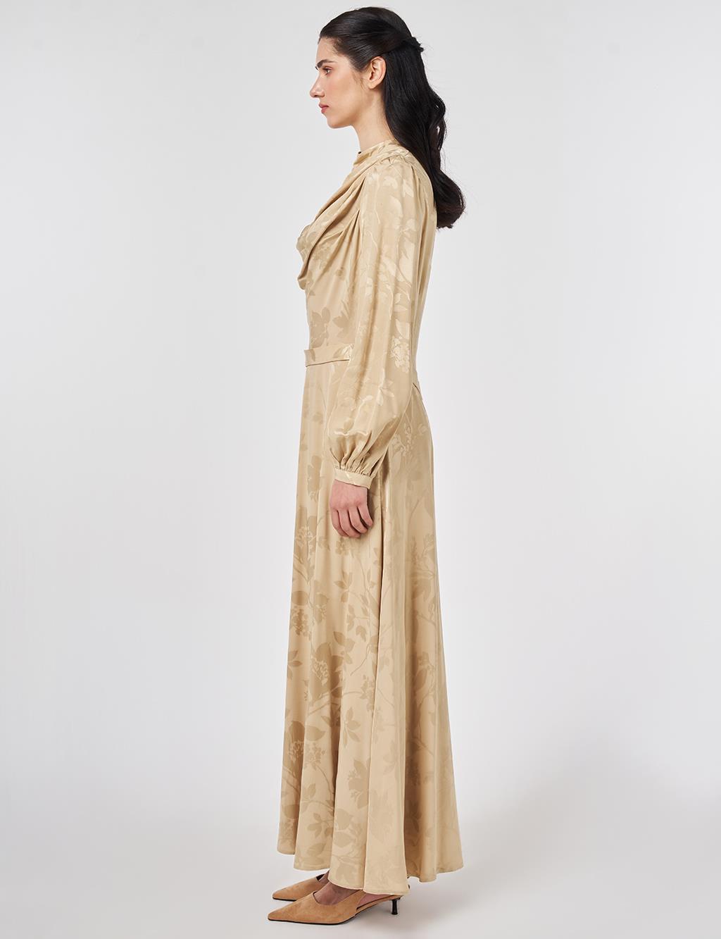 Leaf Pattern Jacquard Dress in Light Yellow