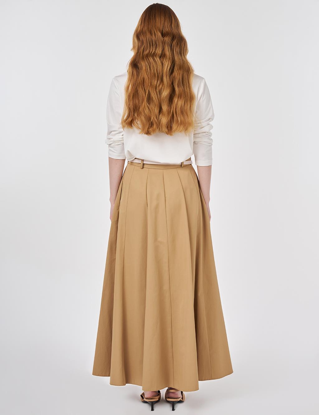 High-Waisted Skirt with Belt Detail Beige
