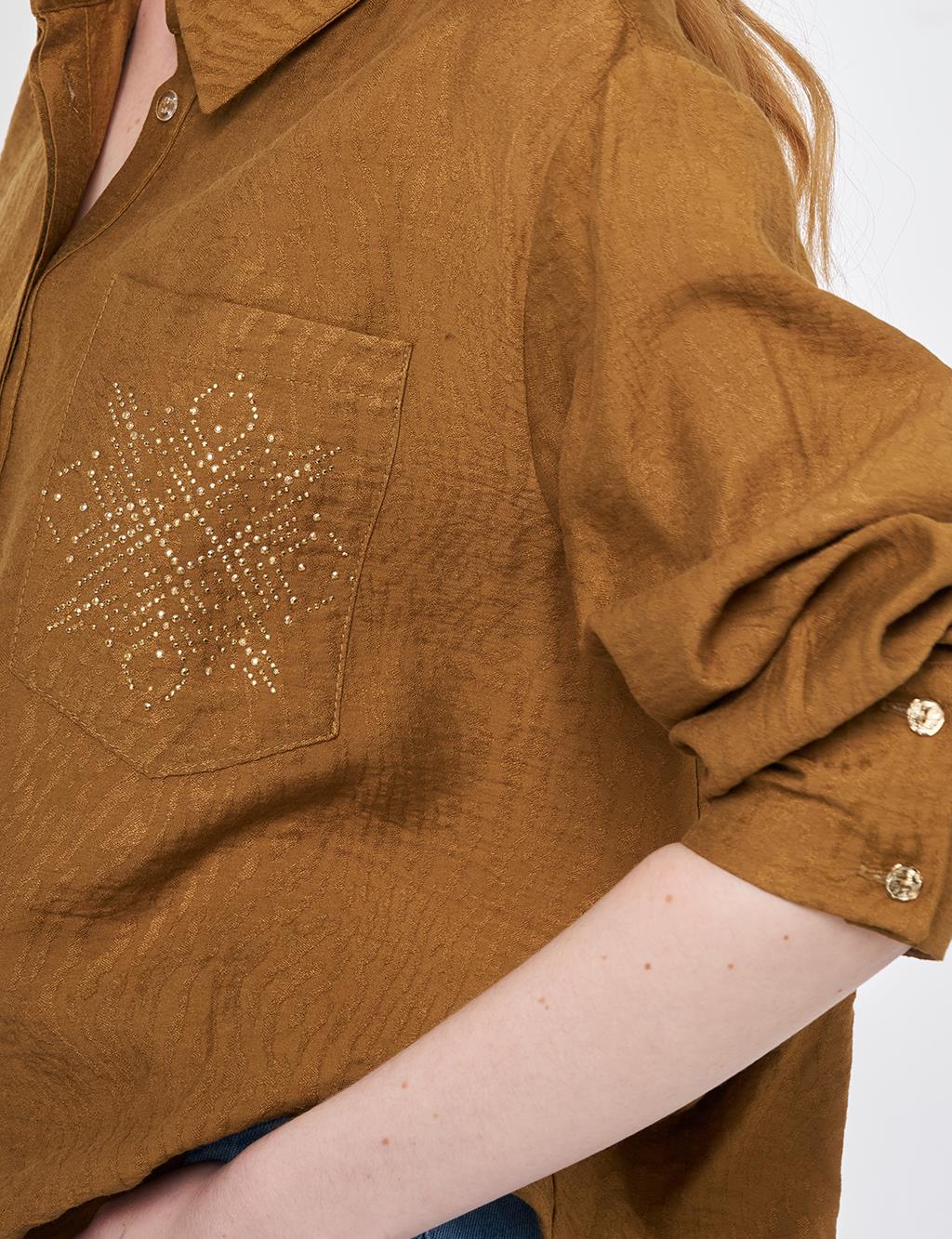 Hotfix Printed Viscose-Cotton Blouse Dark Olive 