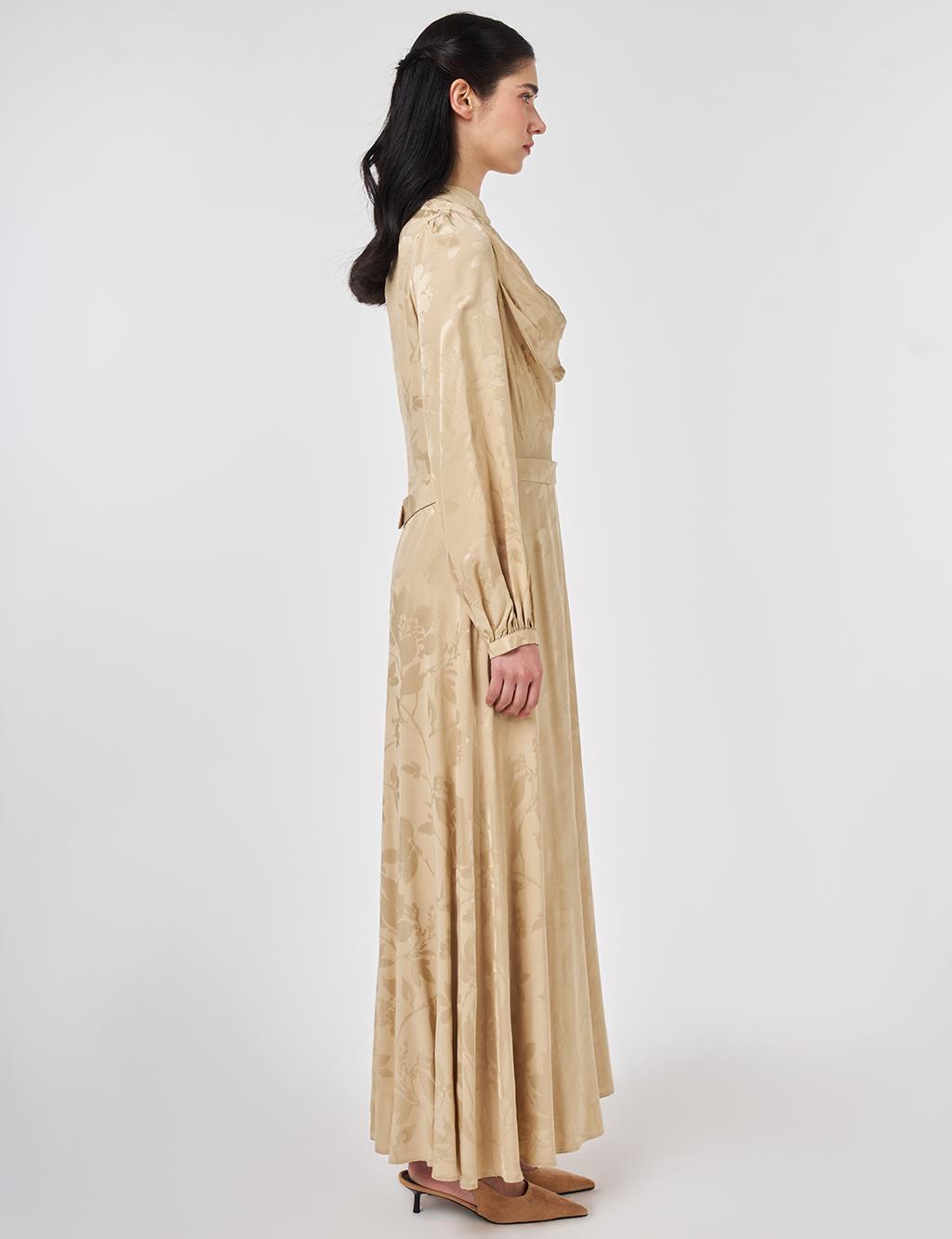 Leaf Pattern Jacquard Dress in Light Yellow