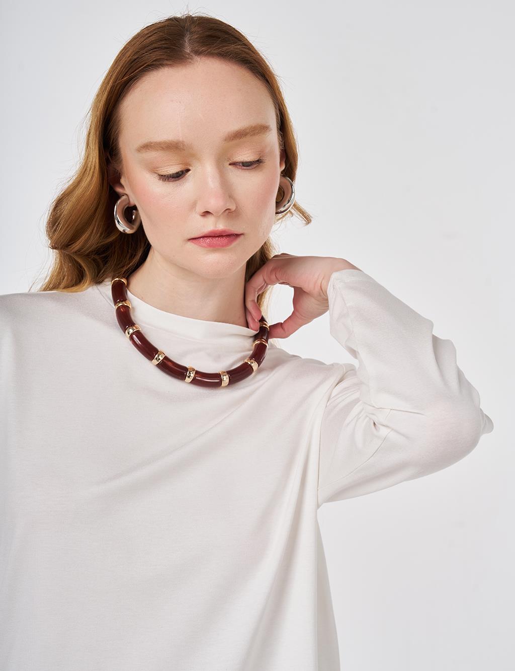 Stand-Up Collar Viscose Blouse Ecru