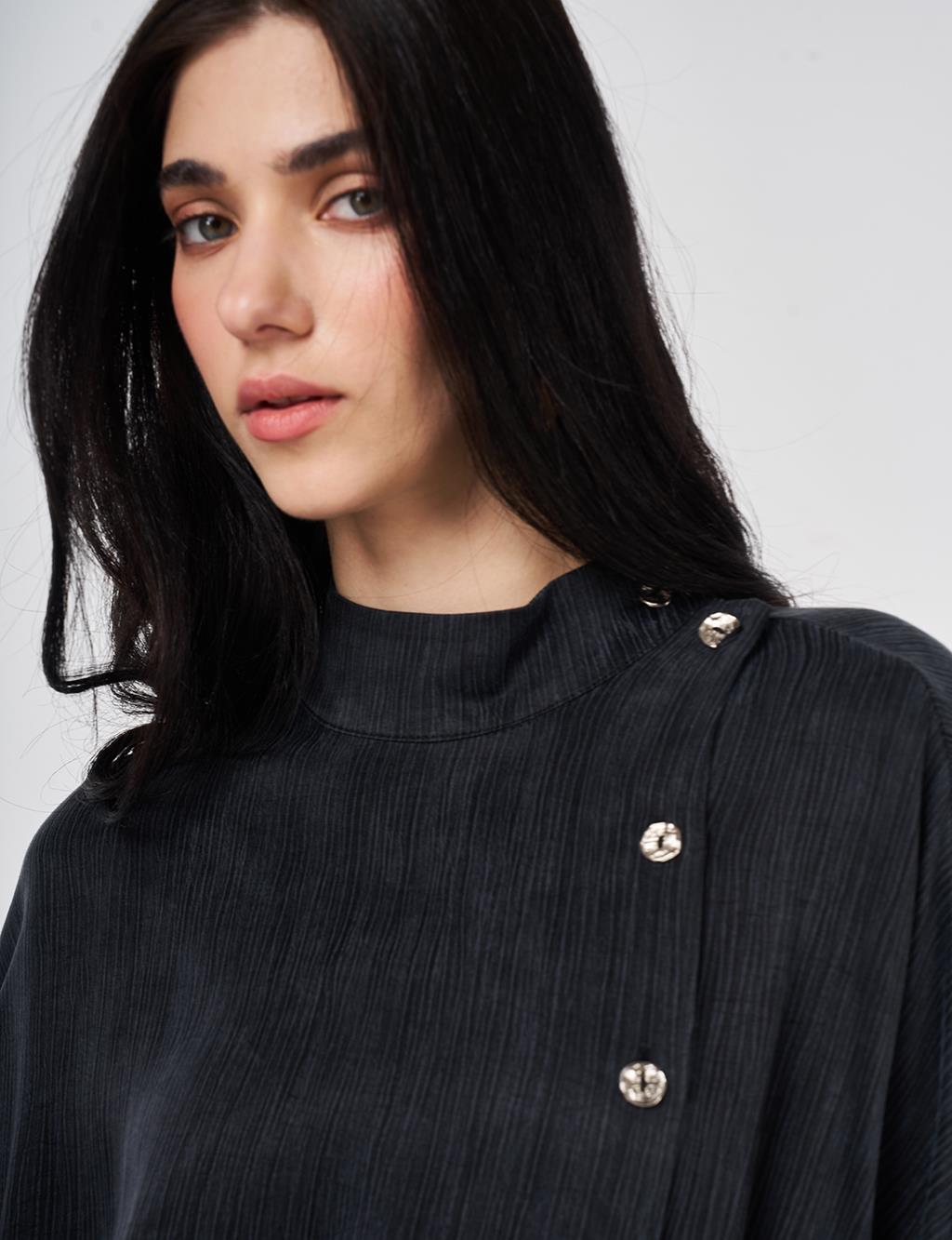 Kuşaklı Lyocell Viskon İkili Takım Siyah