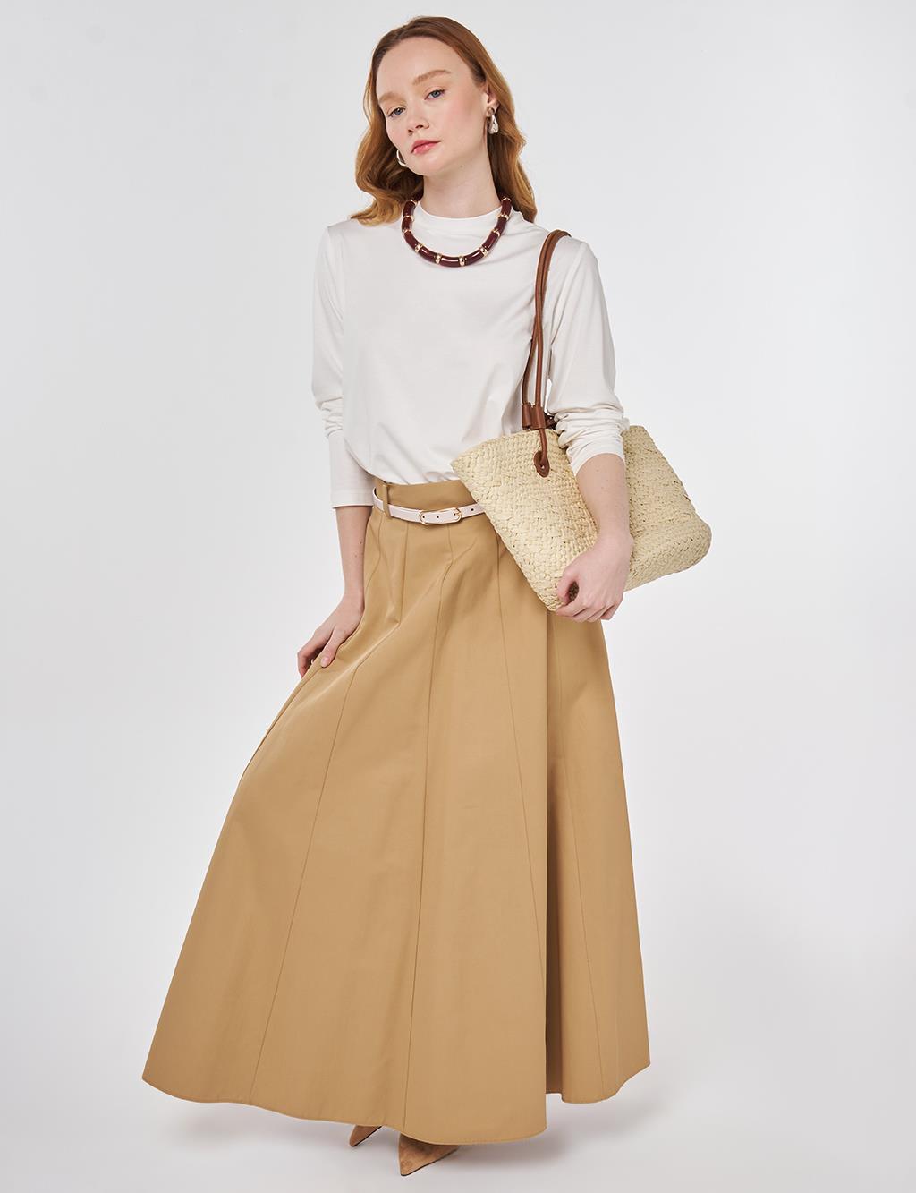 High-Waisted Skirt with Belt Detail Beige