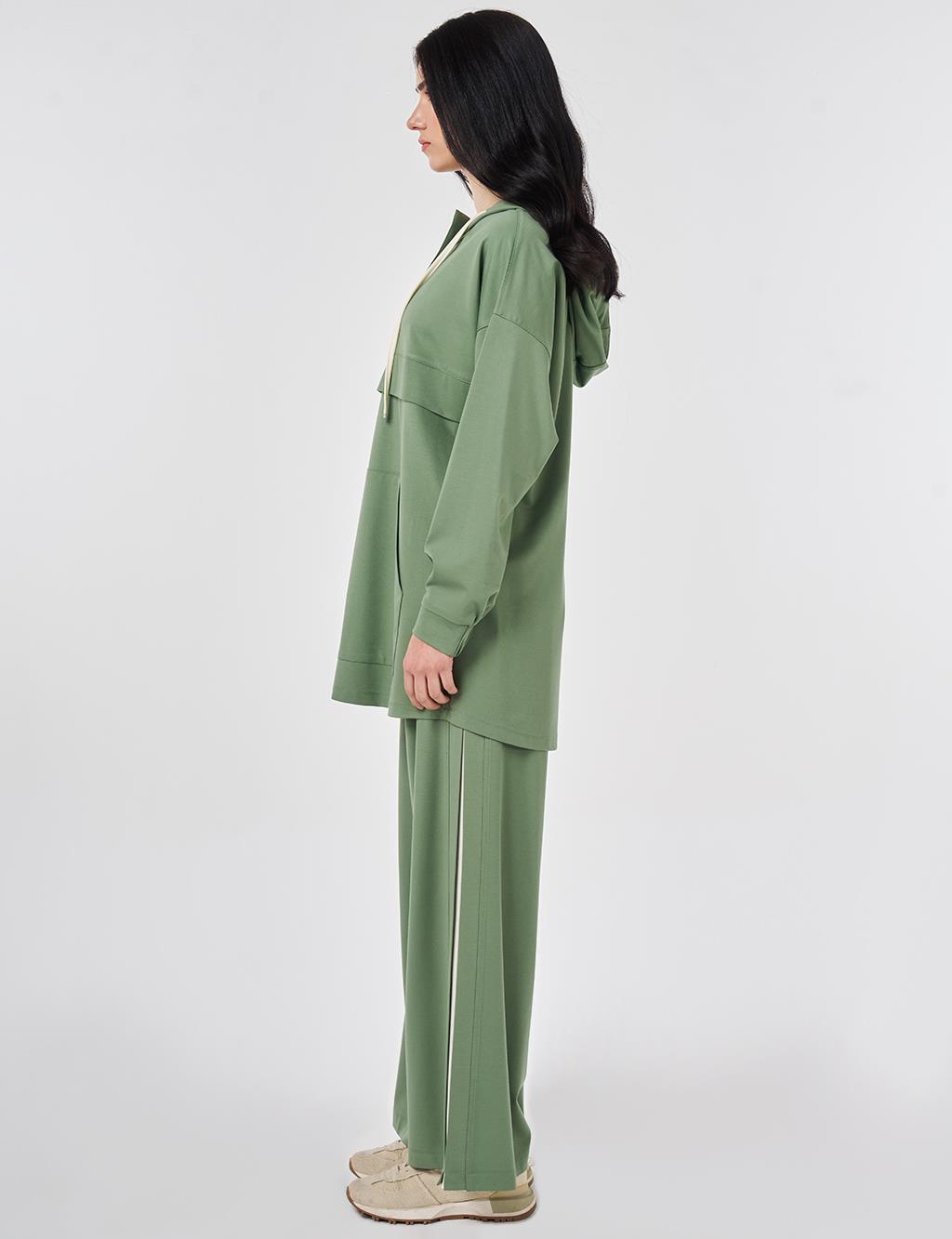 Two-Piece Set with Kangaroo Pocket Detail Moss Green