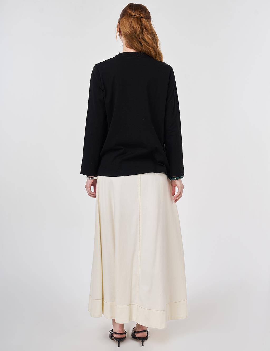 Stand-Up Collar Viscose Blouse Black