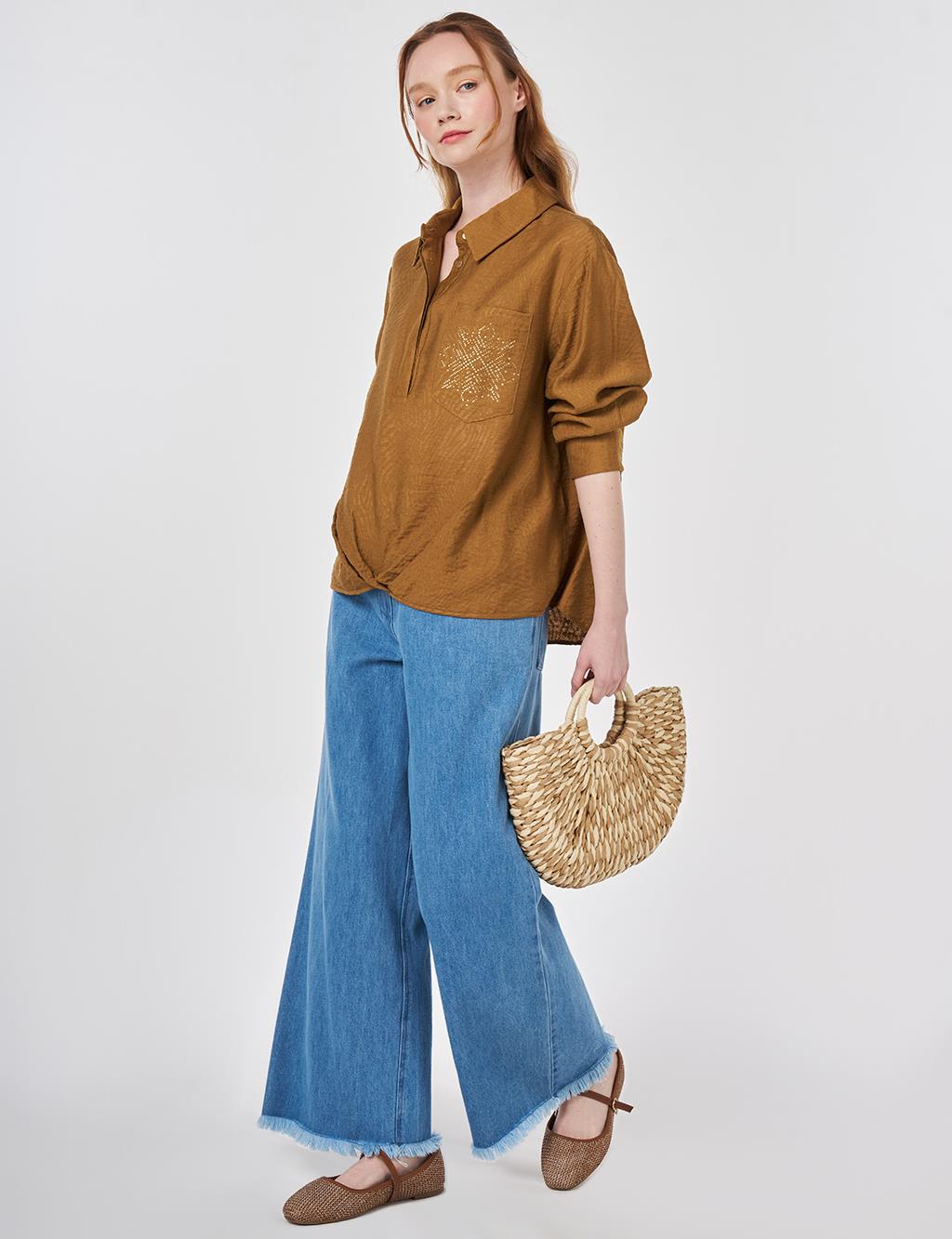 Hotfix Printed Viscose-Cotton Blouse Dark Olive 