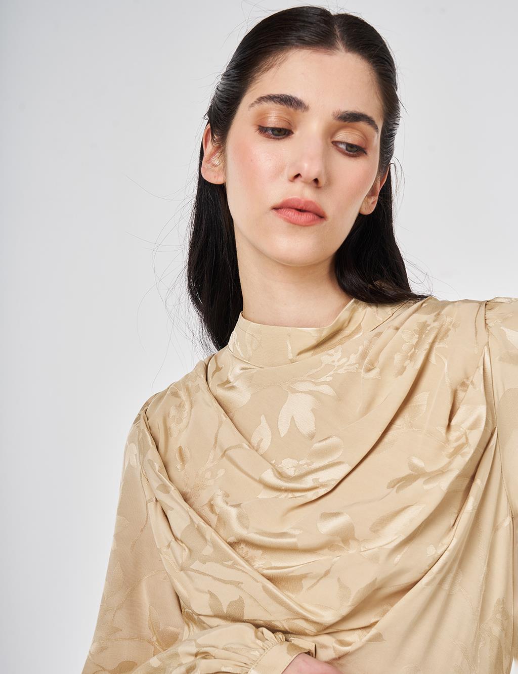 Leaf Pattern Jacquard Dress in Light Yellow