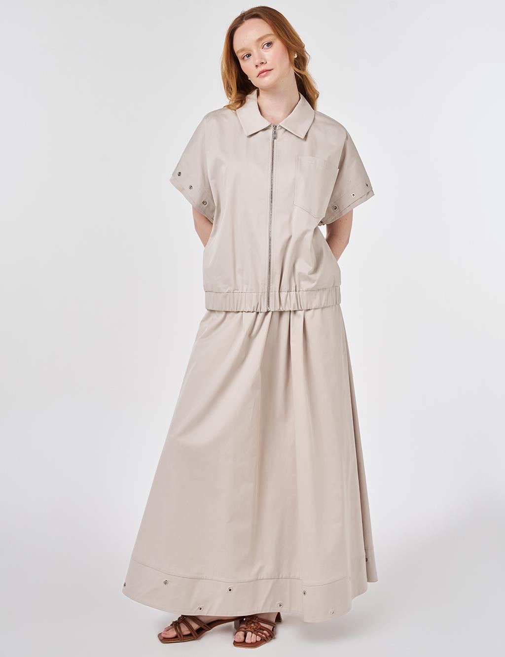 Kuş Gözü Detaylı Etekli Takım Taş