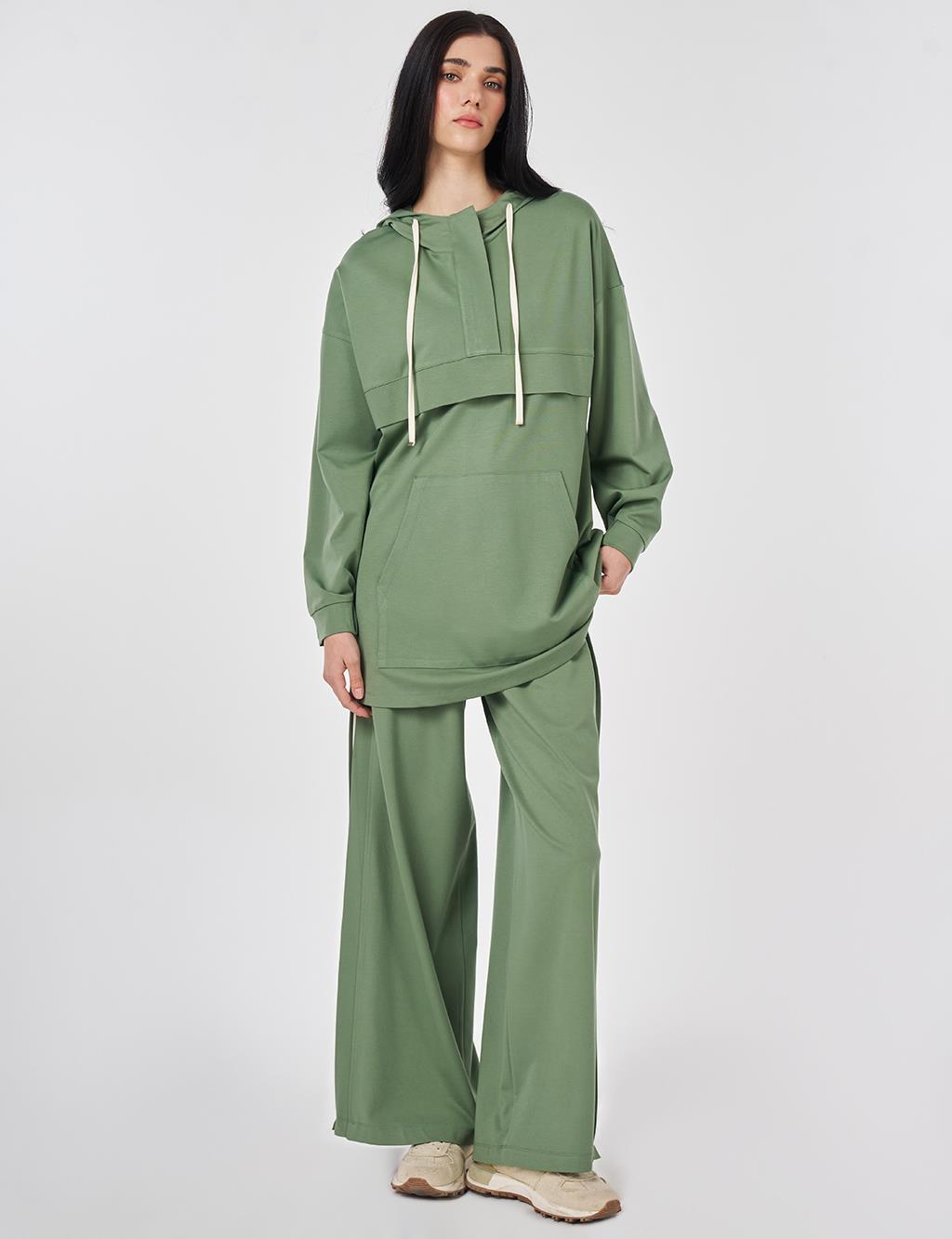 Two-Piece Set with Kangaroo Pocket Detail Moss Green