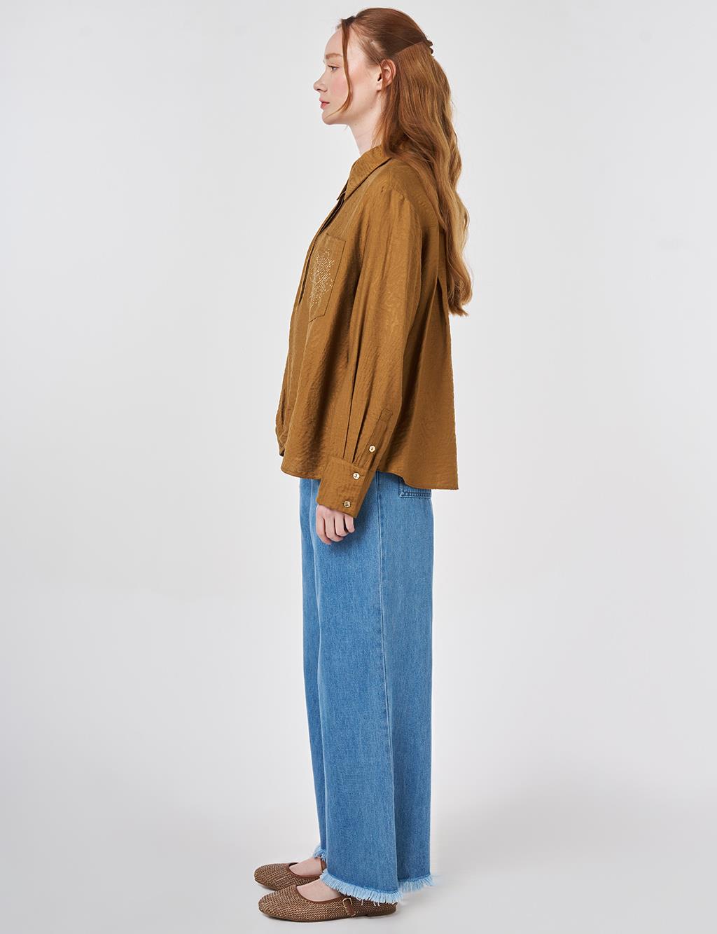 Hotfix Printed Viscose-Cotton Blouse Dark Olive 