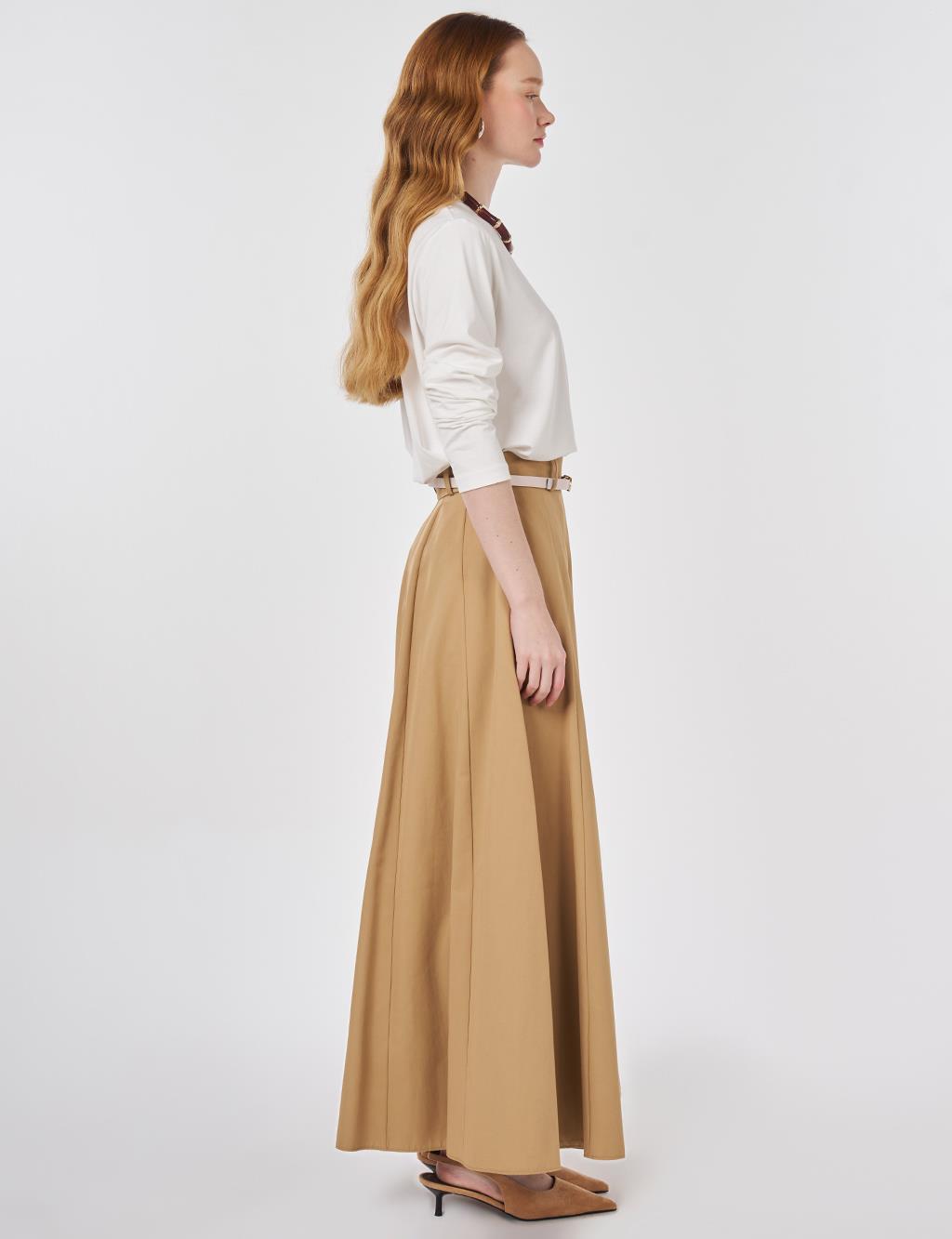 High-Waisted Skirt with Belt Detail Beige