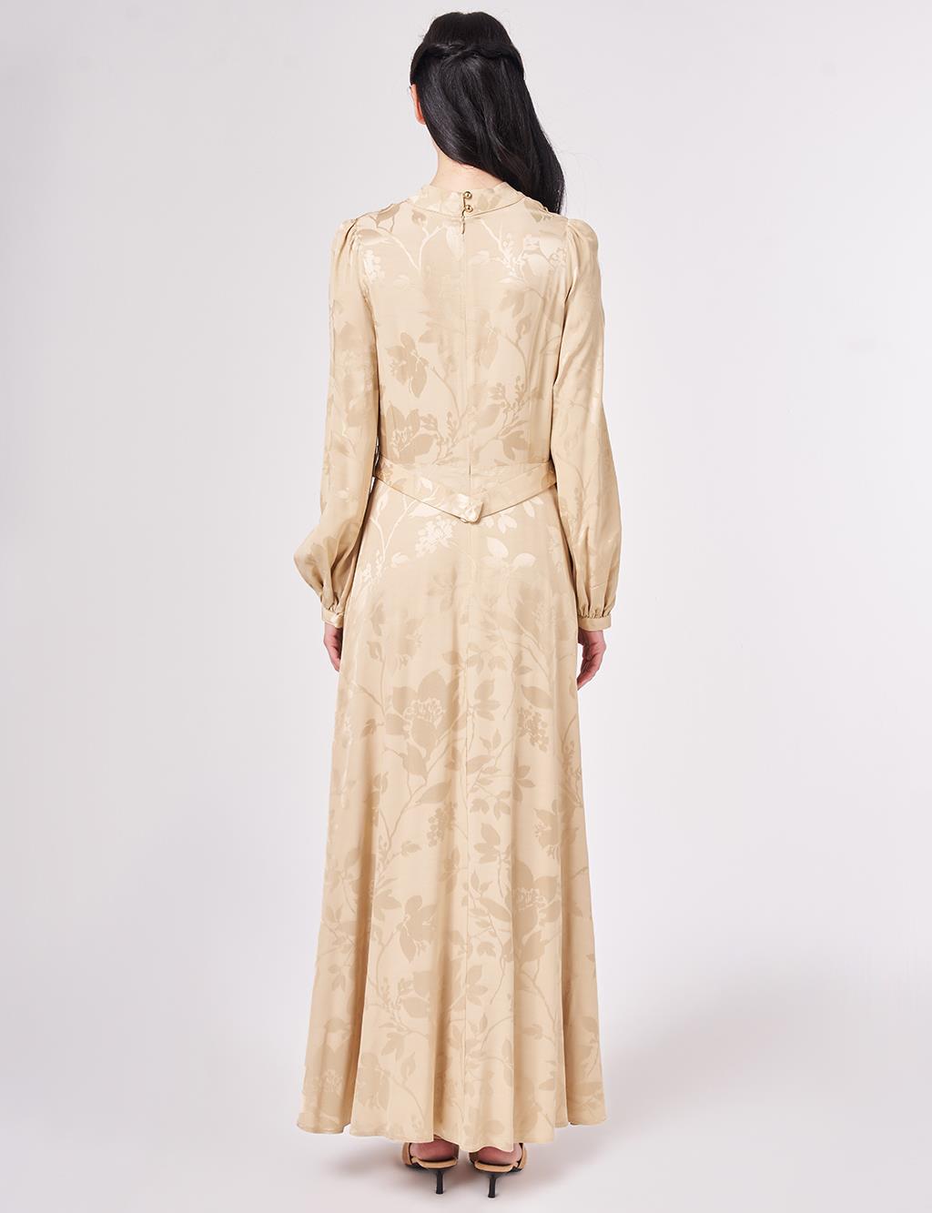 Leaf Pattern Jacquard Dress in Light Yellow