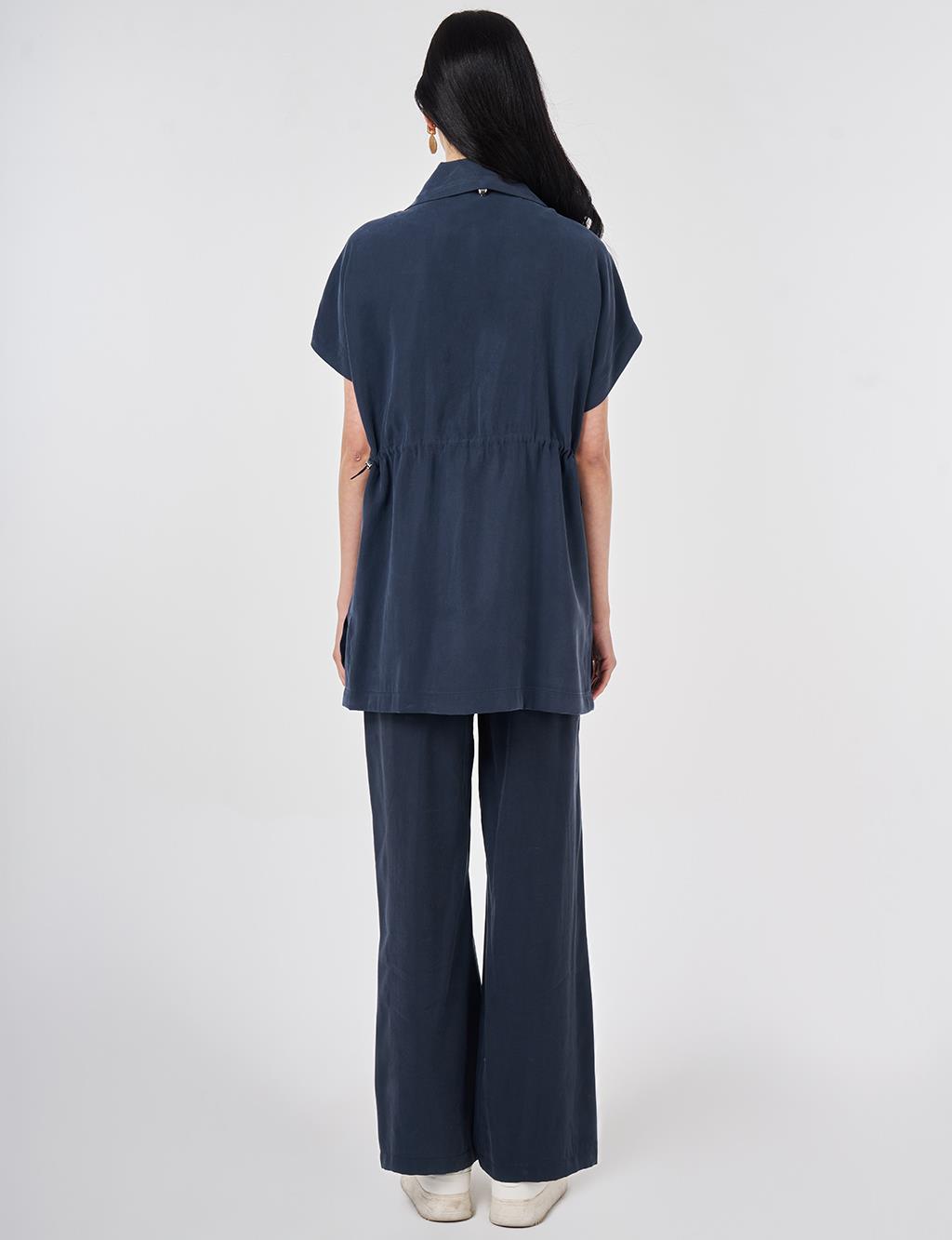 Dark Navy Suit with Waist Gathered Vest