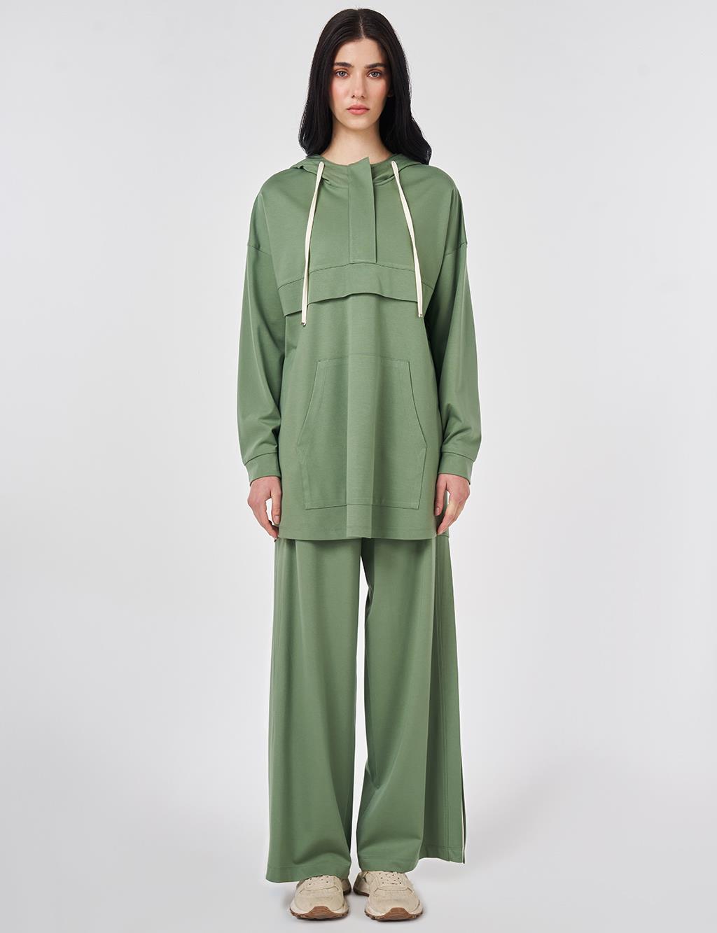 Two-Piece Set with Kangaroo Pocket Detail Moss Green