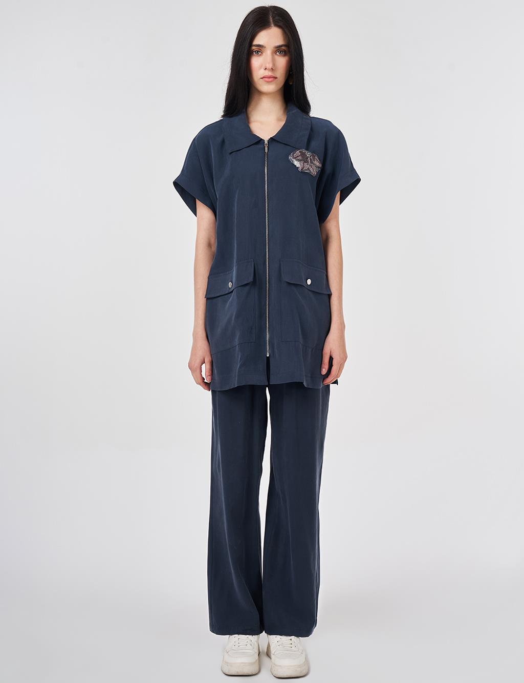 Dark Navy Suit with Waist Gathered Vest