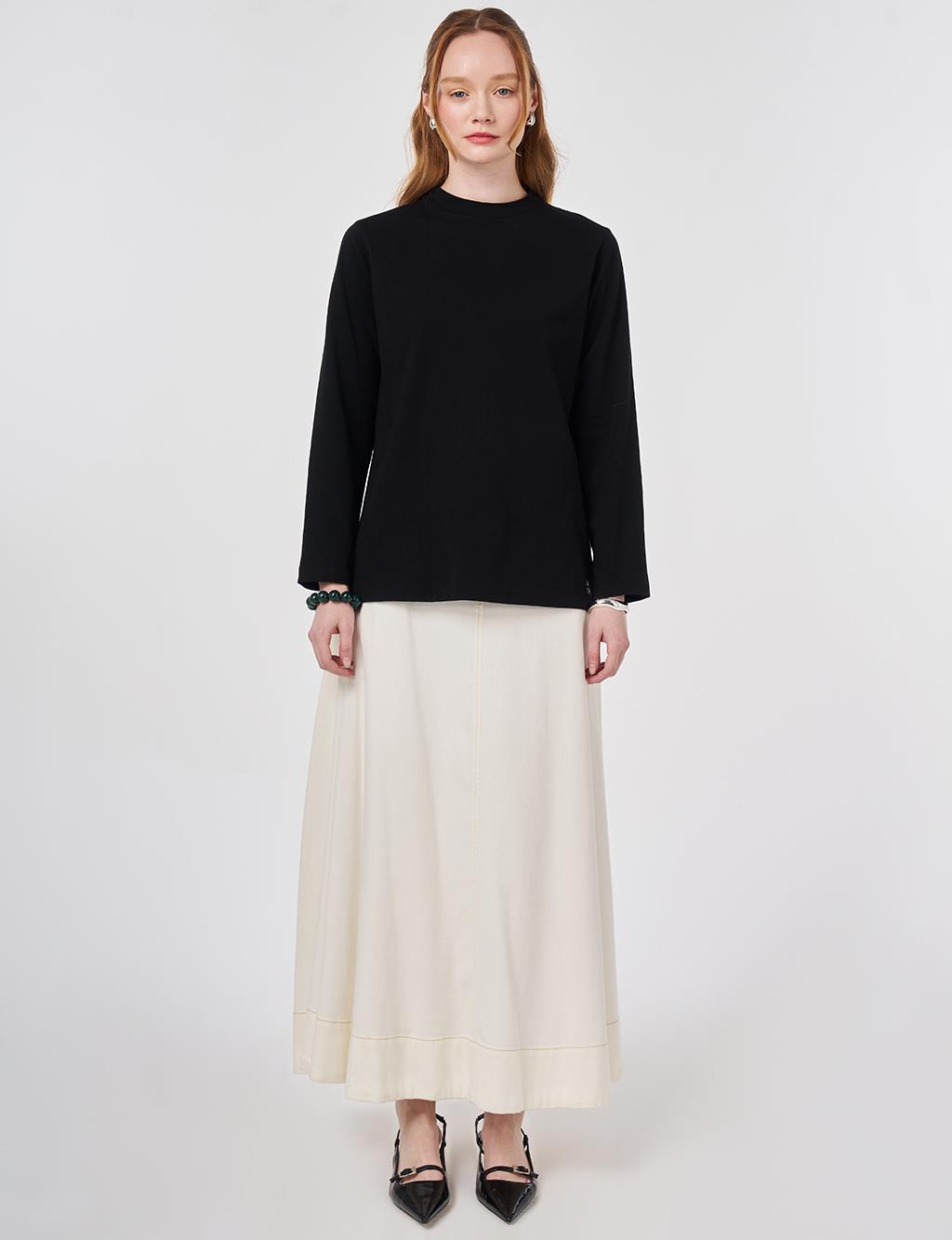 Stand-Up Collar Viscose Blouse Black