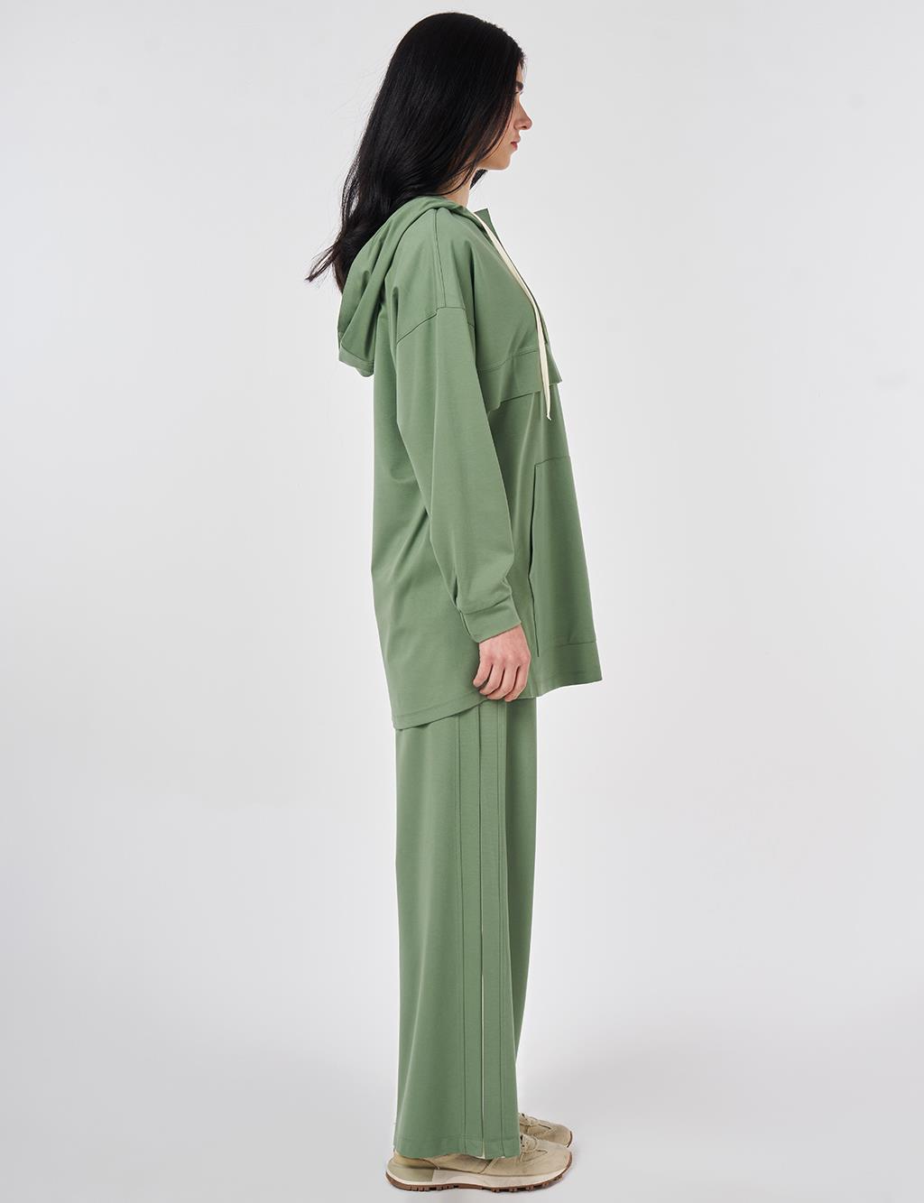 Two-Piece Set with Kangaroo Pocket Detail Moss Green
