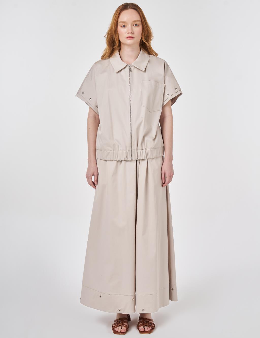 Kuş Gözü Detaylı Etekli Takım Taş