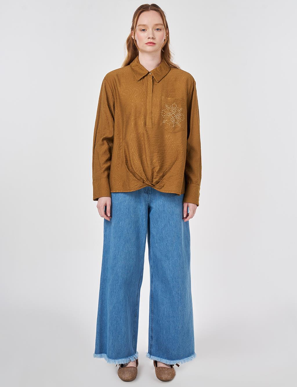 Hotfix Printed Viscose-Cotton Blouse Dark Olive 