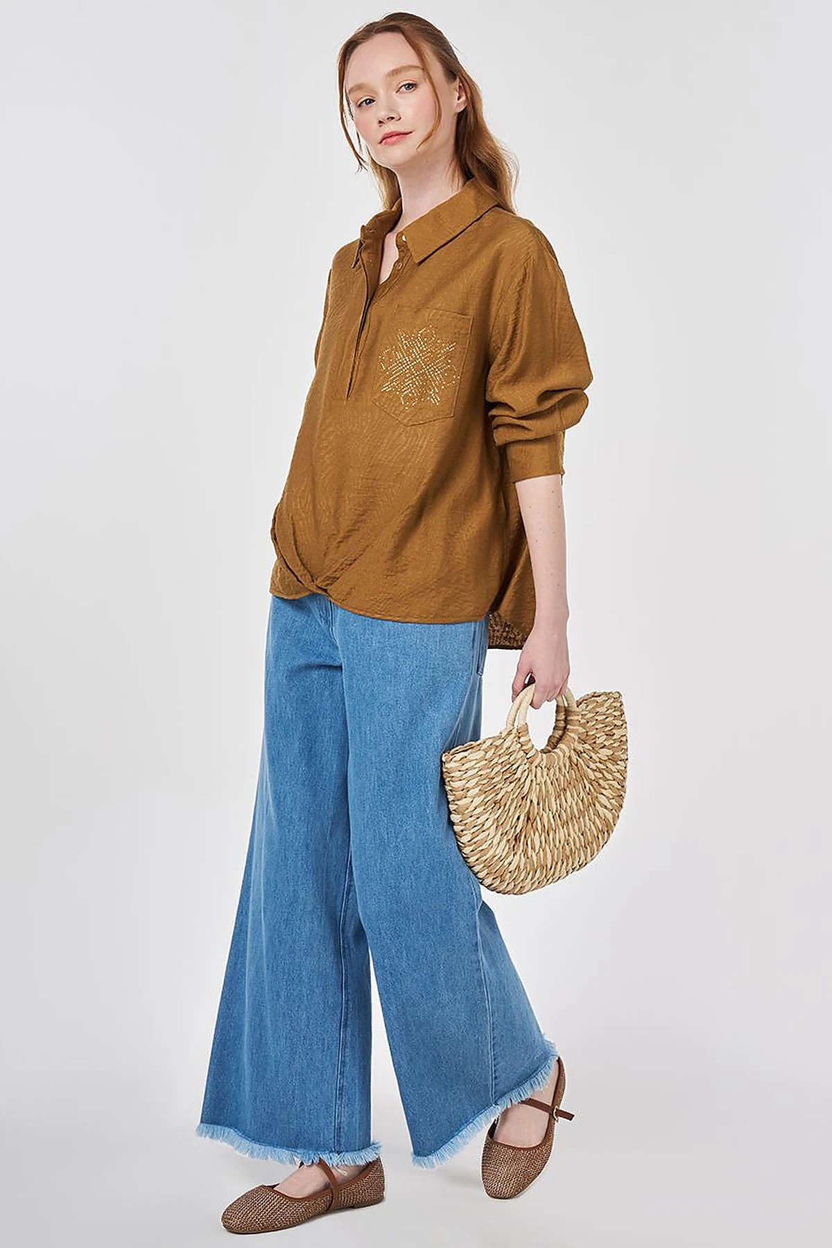 Hotfix Printed Viscose-Cotton Blouse Dark Olive 