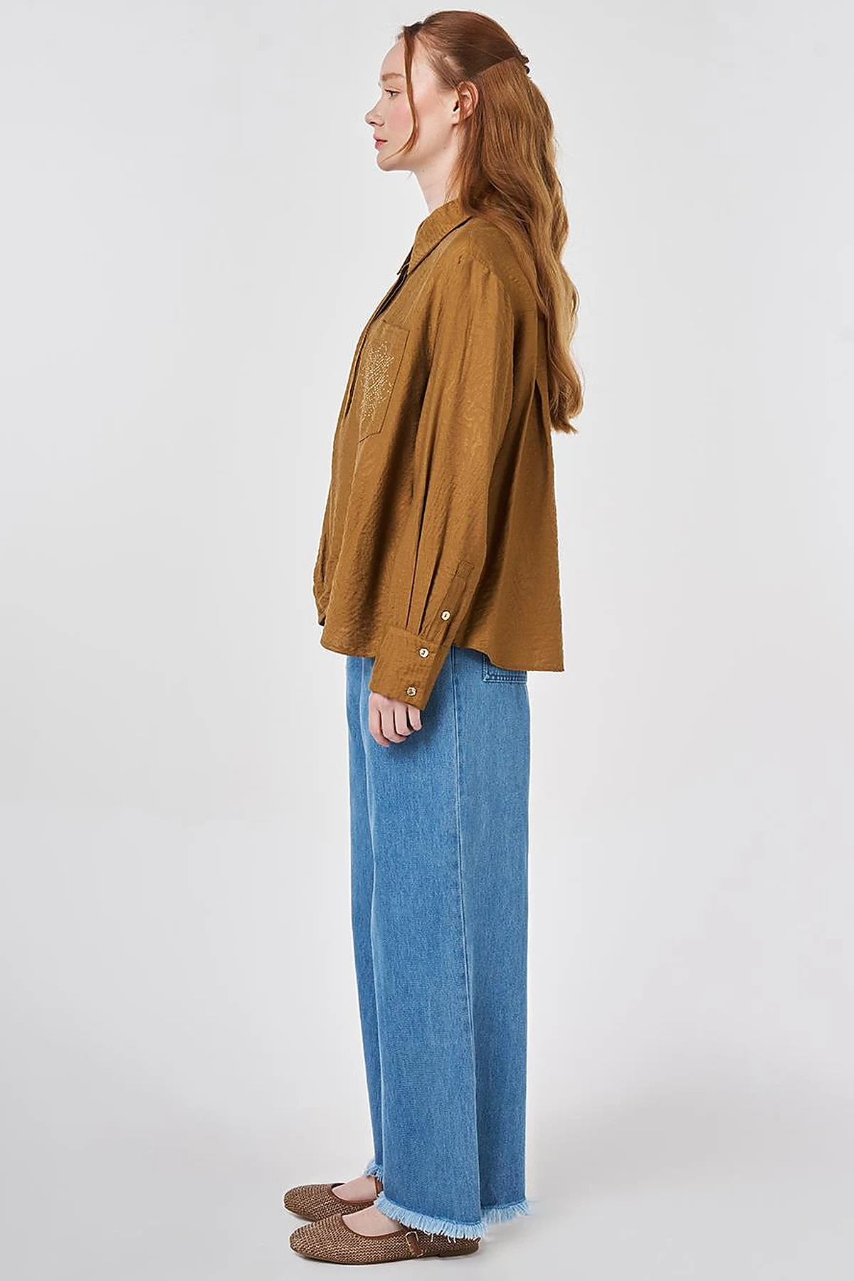 Hotfix Printed Viscose-Cotton Blouse Dark Olive 