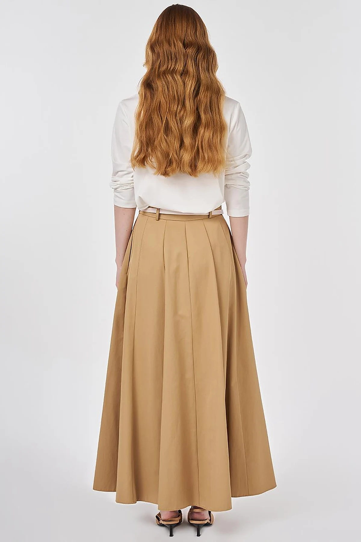 High-Waisted Skirt with Belt Detail Beige