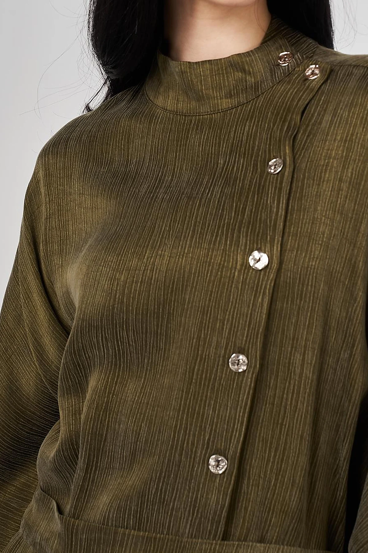 Lyocell Viscose Two-Piece Set with Belt in Dark Khaki