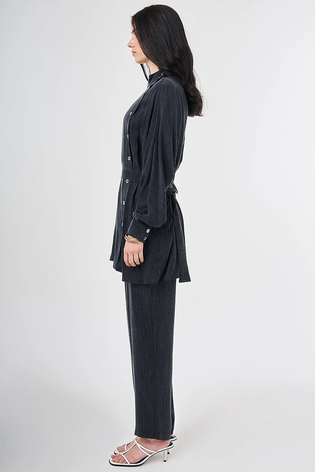 Lyocell Viscose Two-Piece Set with Belt in Black