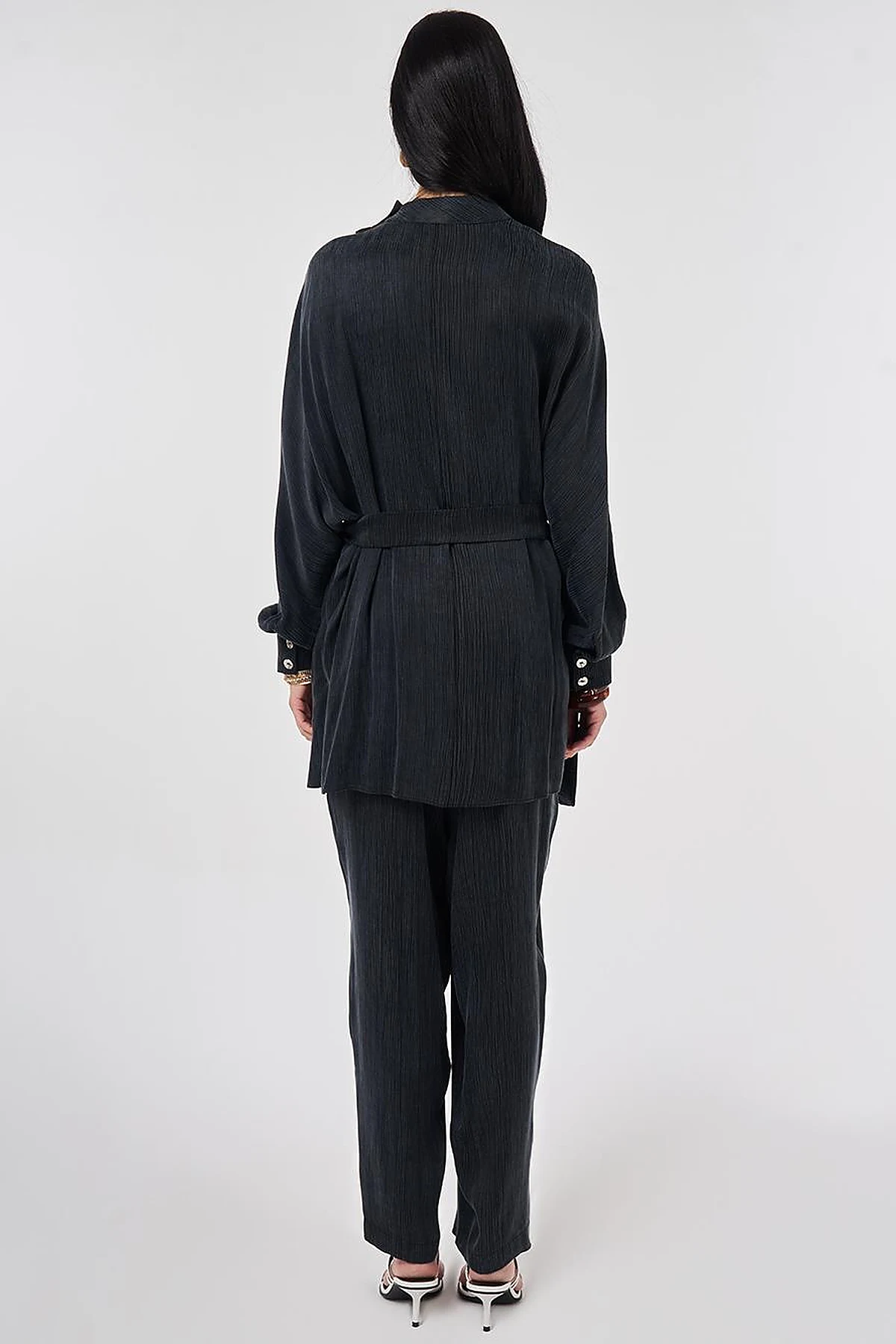 Lyocell Viscose Two-Piece Set with Belt in Black
