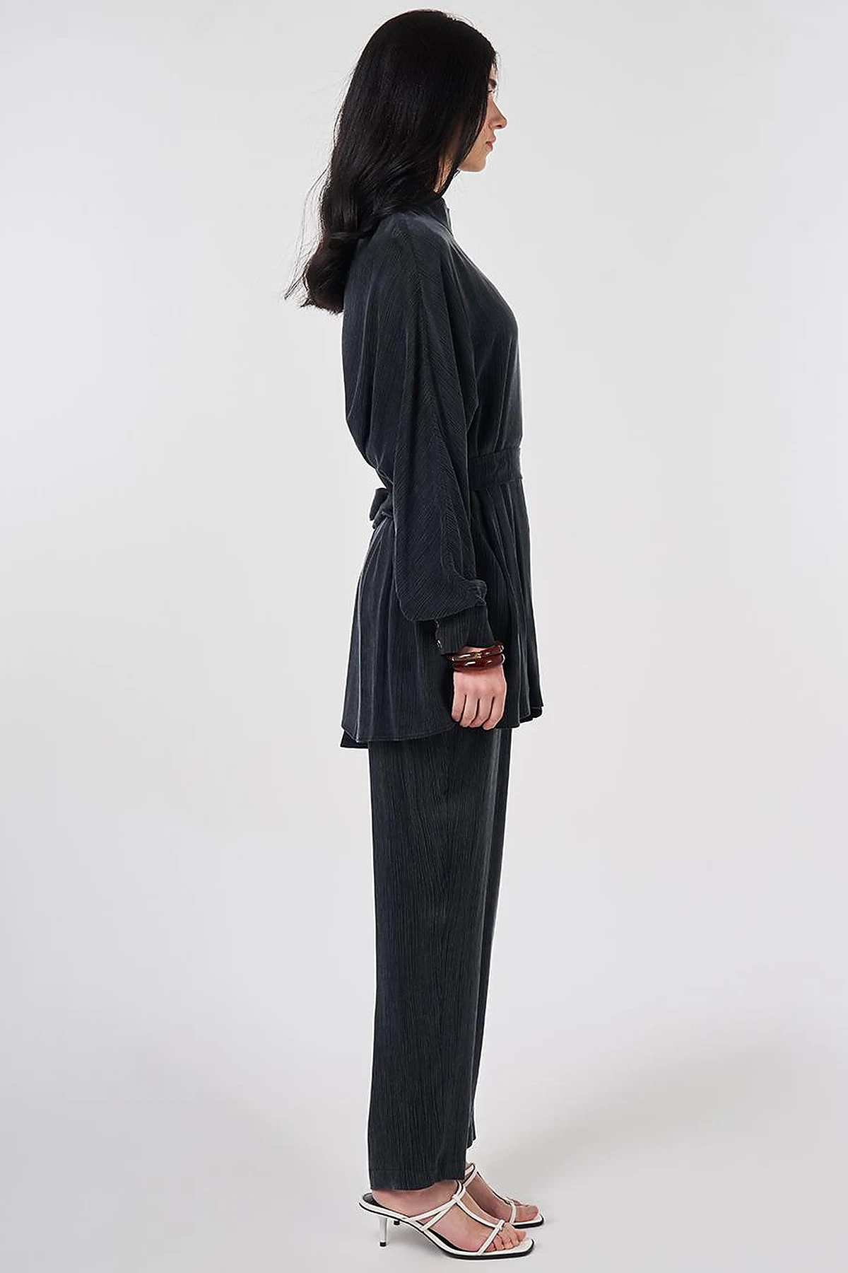 Lyocell Viscose Two-Piece Set with Belt in Black