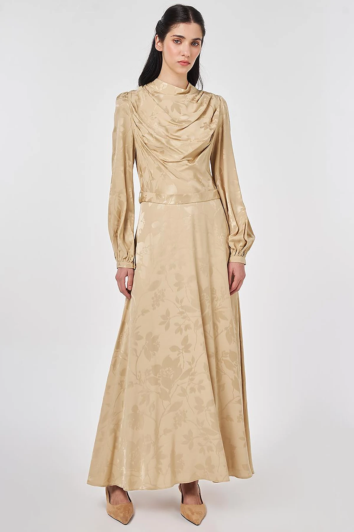 Leaf Pattern Jacquard Dress in Light Yellow