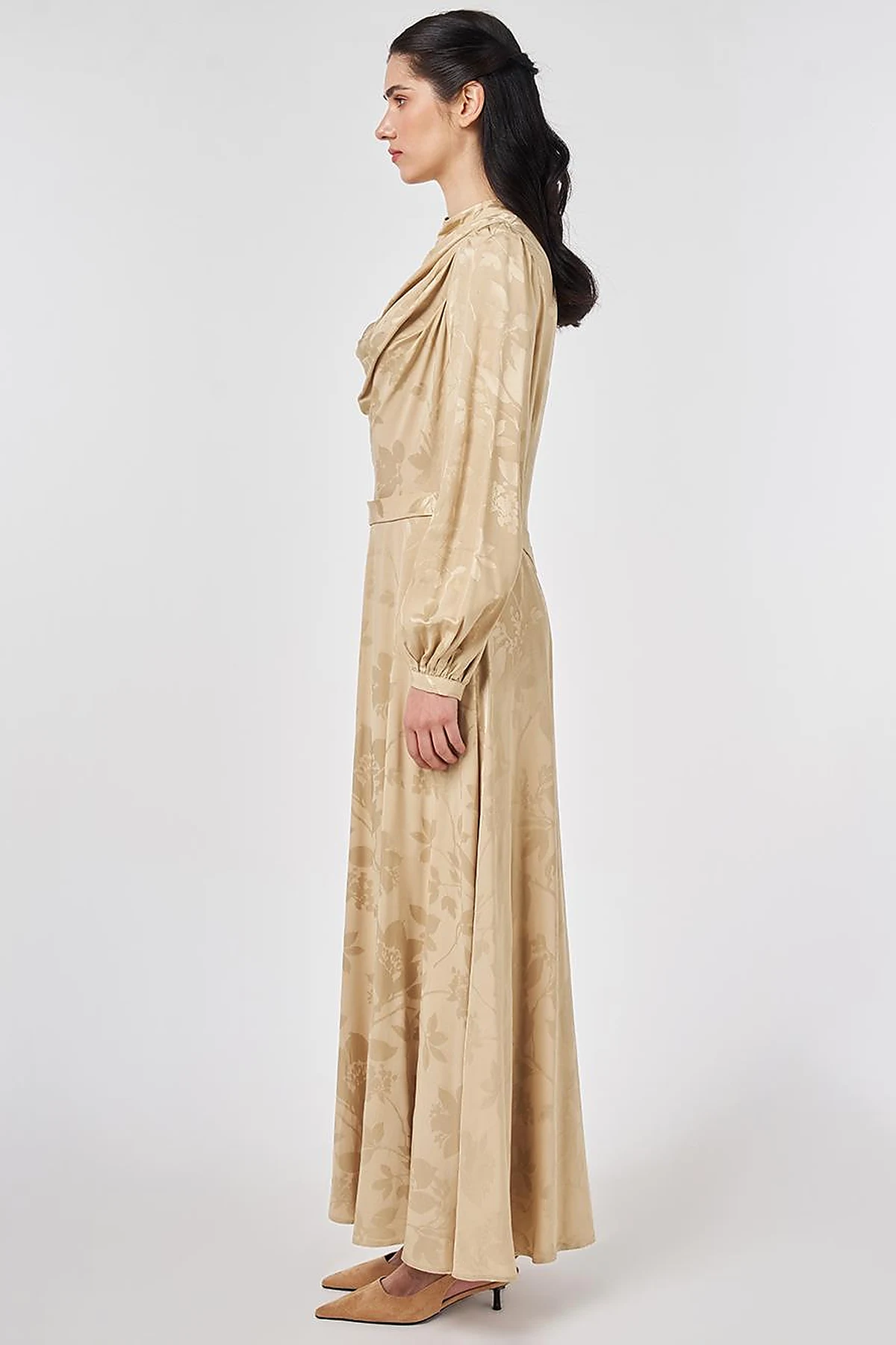 Leaf Pattern Jacquard Dress in Light Yellow