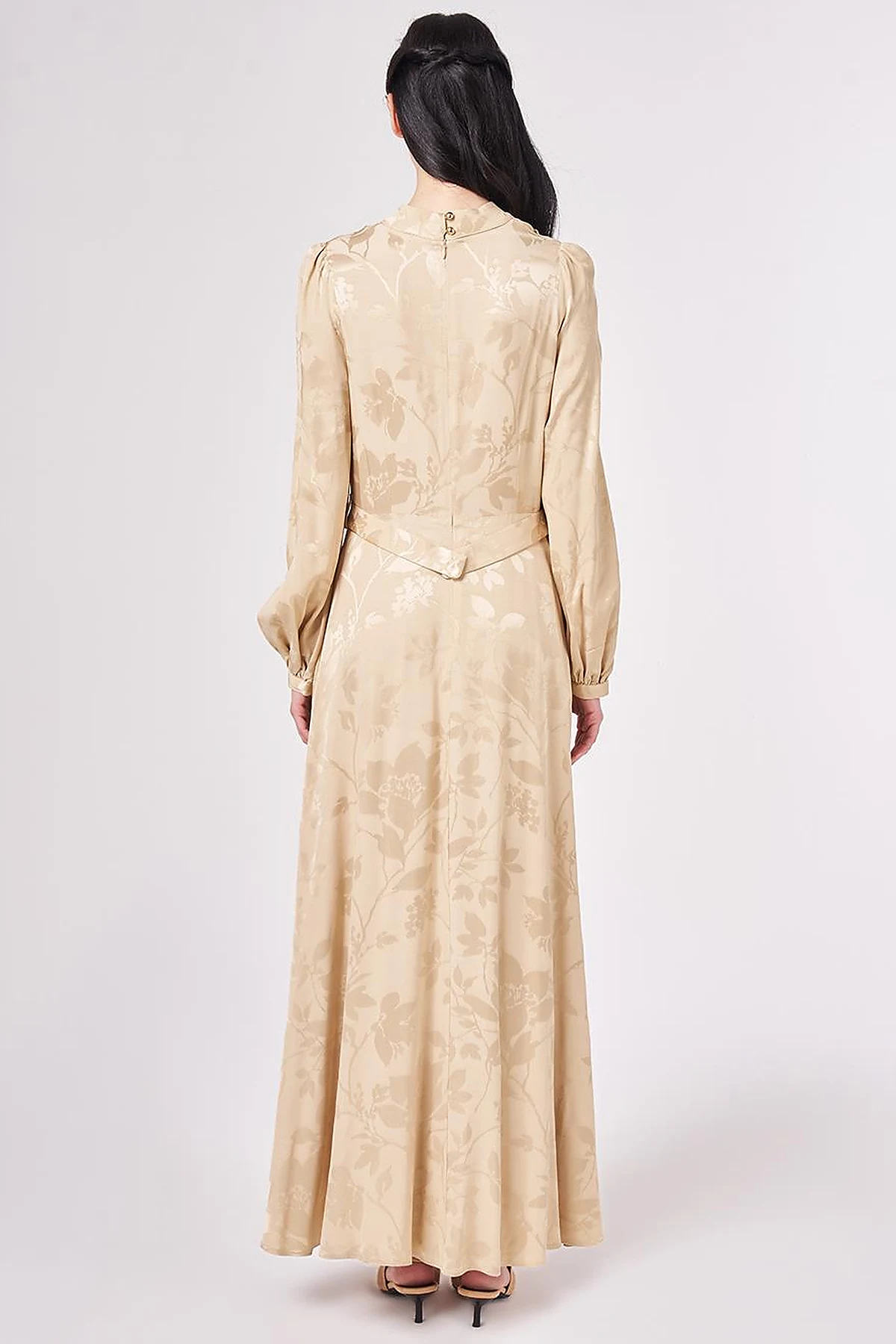 Leaf Pattern Jacquard Dress in Light Yellow