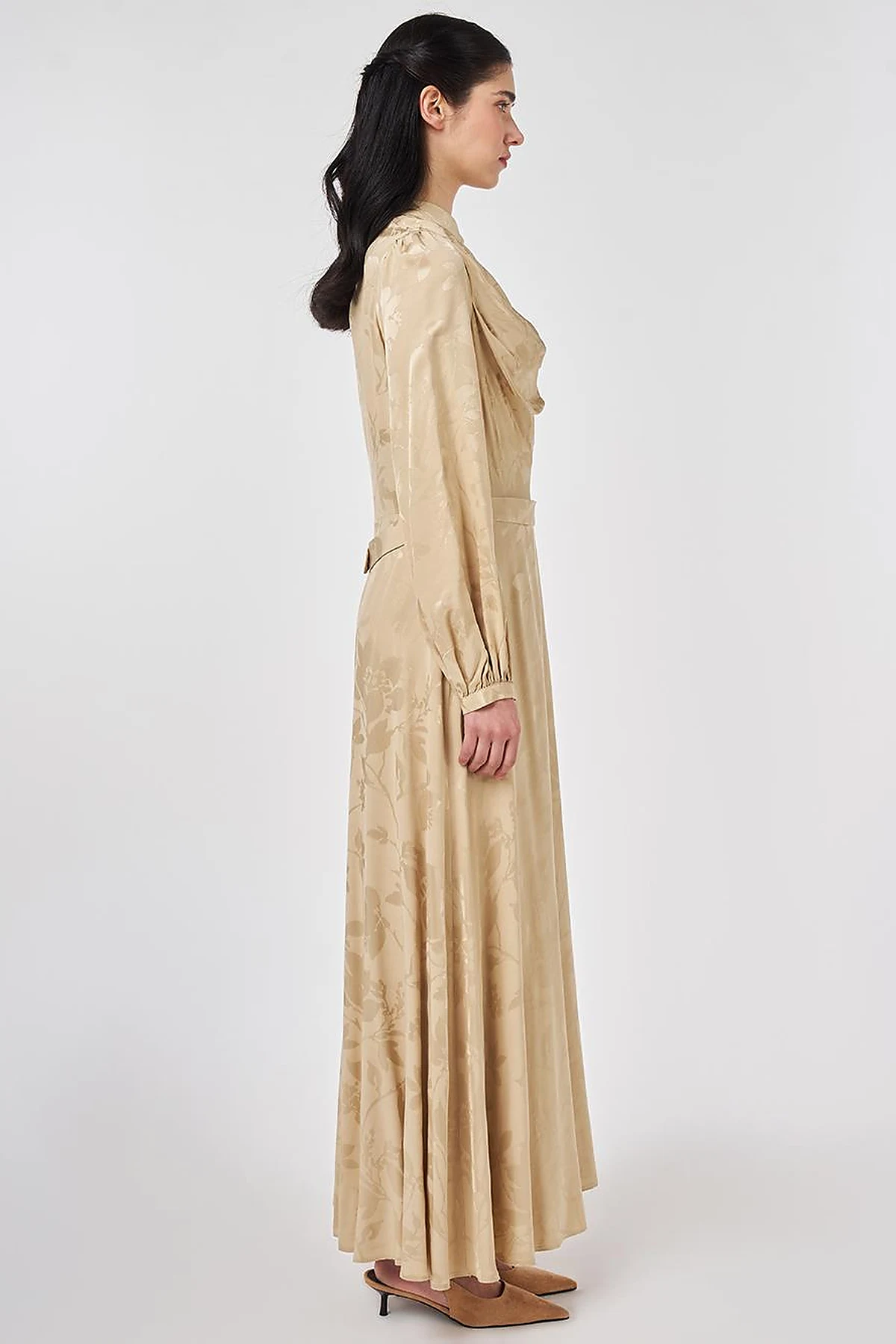Leaf Pattern Jacquard Dress in Light Yellow