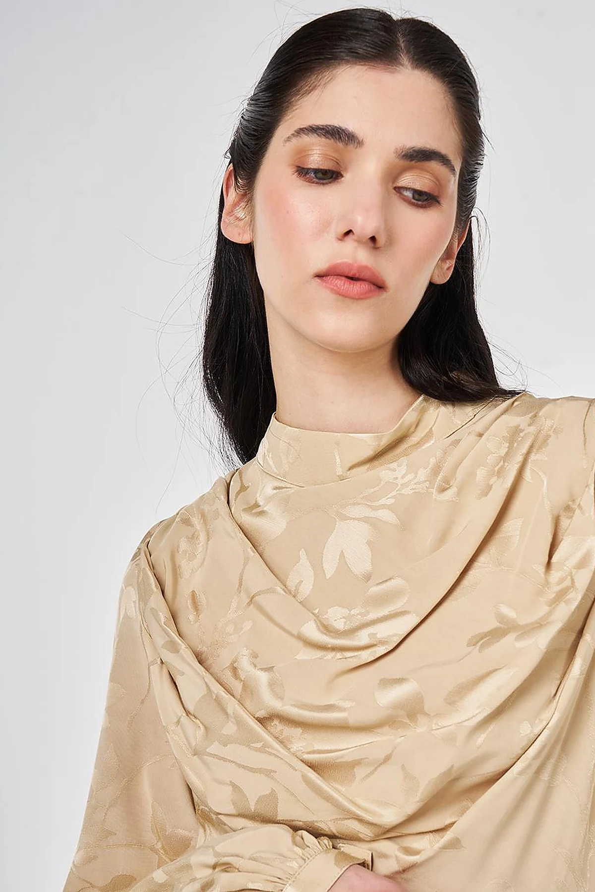 Leaf Pattern Jacquard Dress in Light Yellow