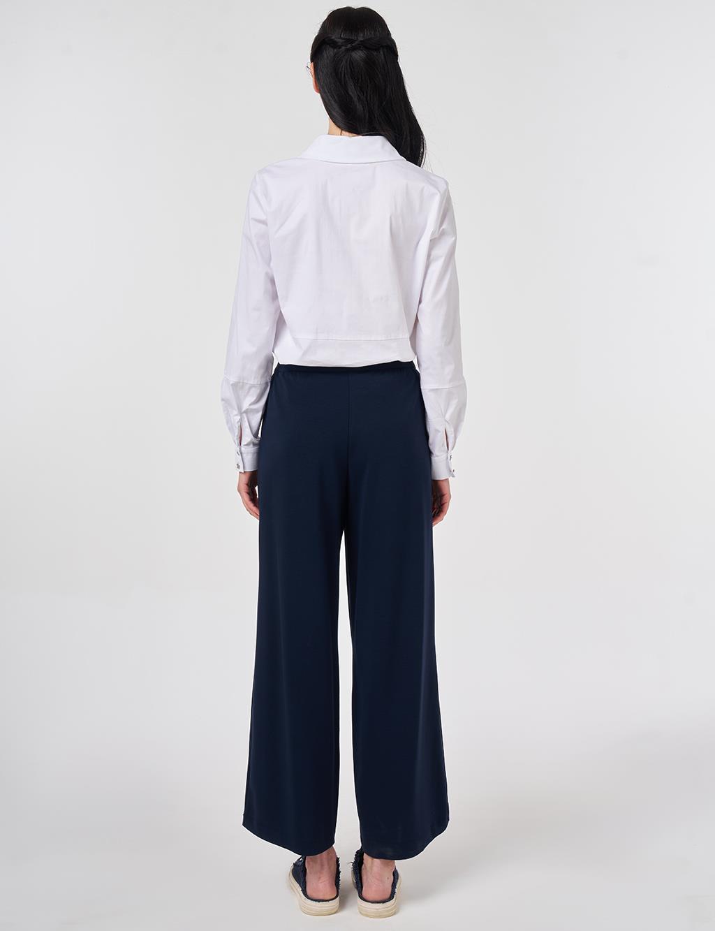 Elastic Waist Relaxed Fit Pants Dark Navy 