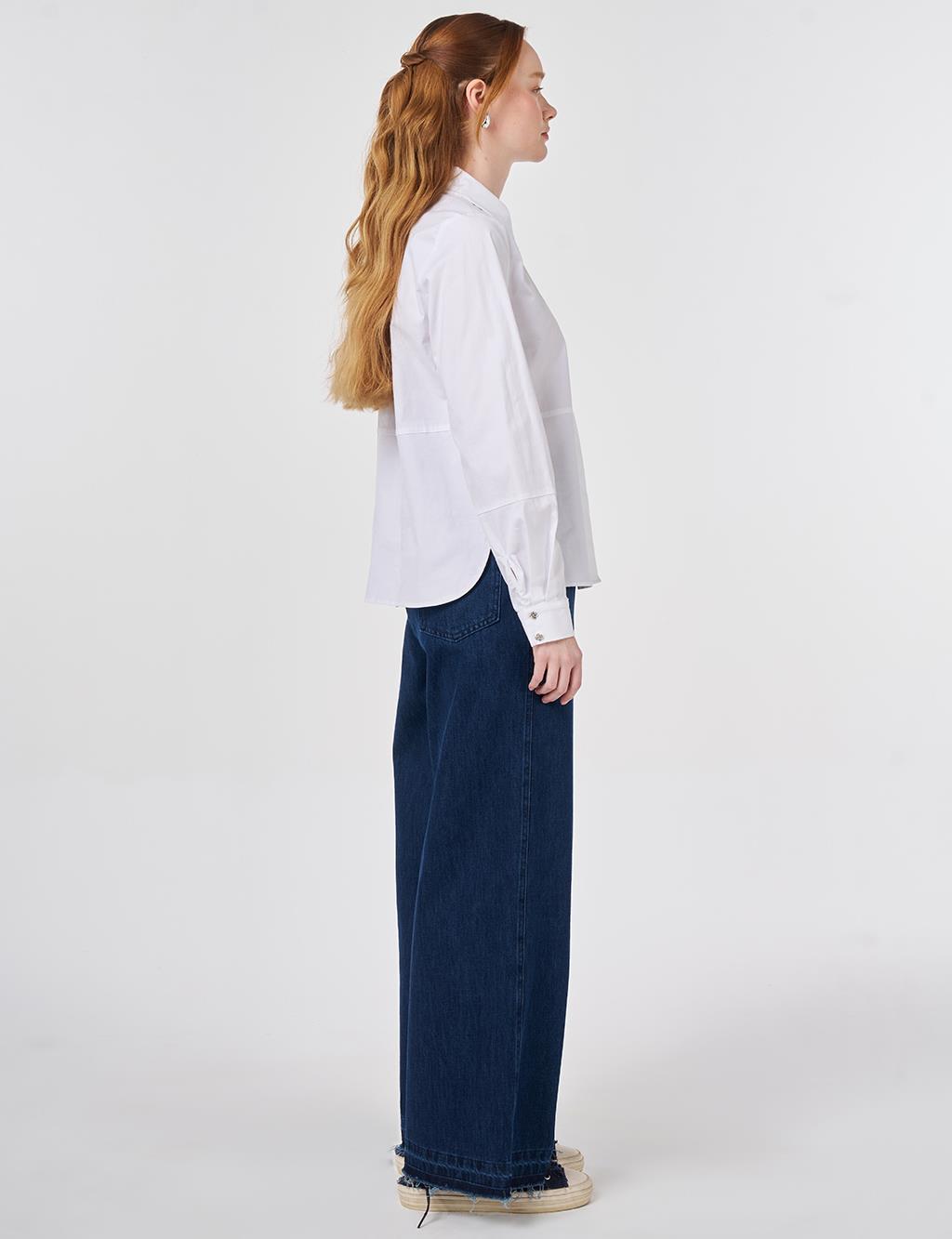 Floral Print Detail Cotton Blouse Optical White 