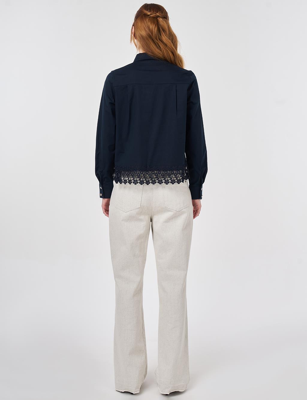 Lace Trimmed Cotton Tunic Dark Navy