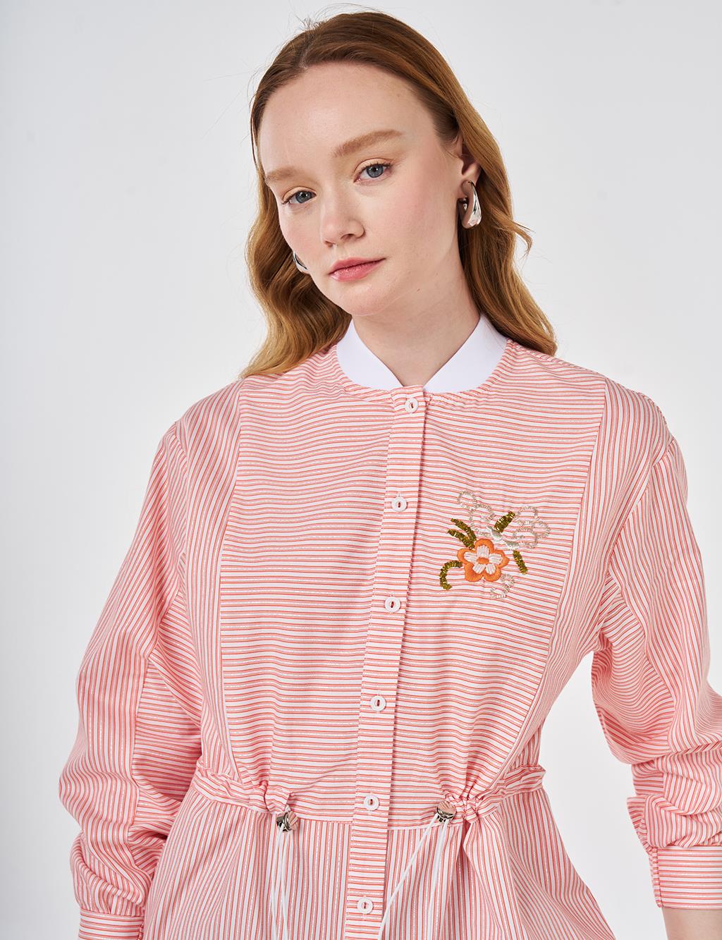 Bel Büzgülü Pamuklu Tunik Mercan