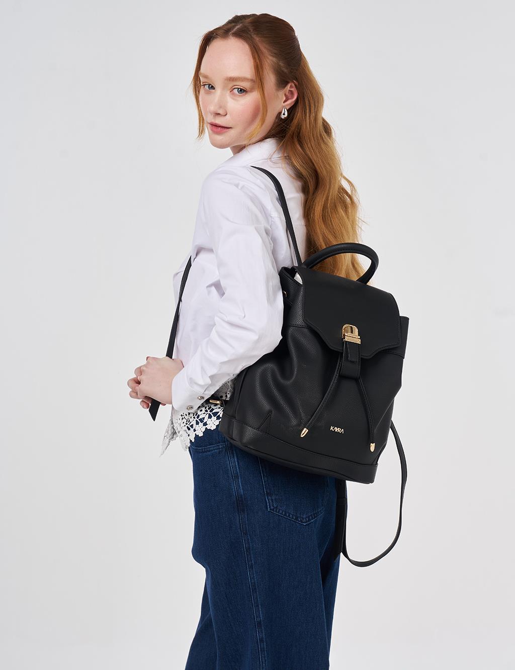 Faux Leather Backpack Black
