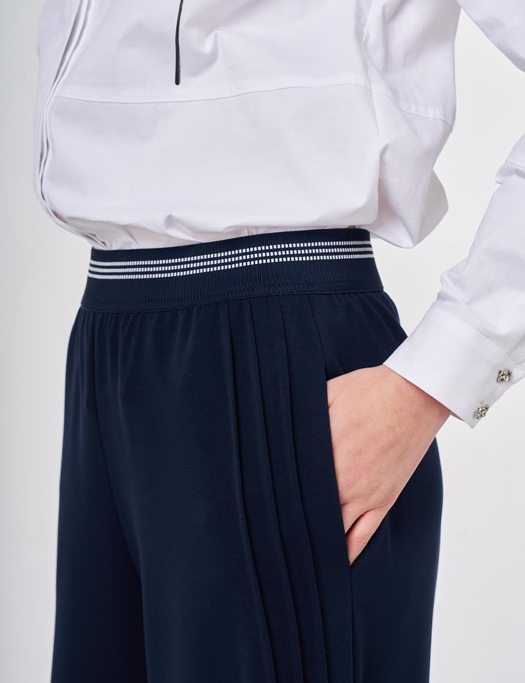 Elastic Waist Relaxed Fit Pants Dark Navy 