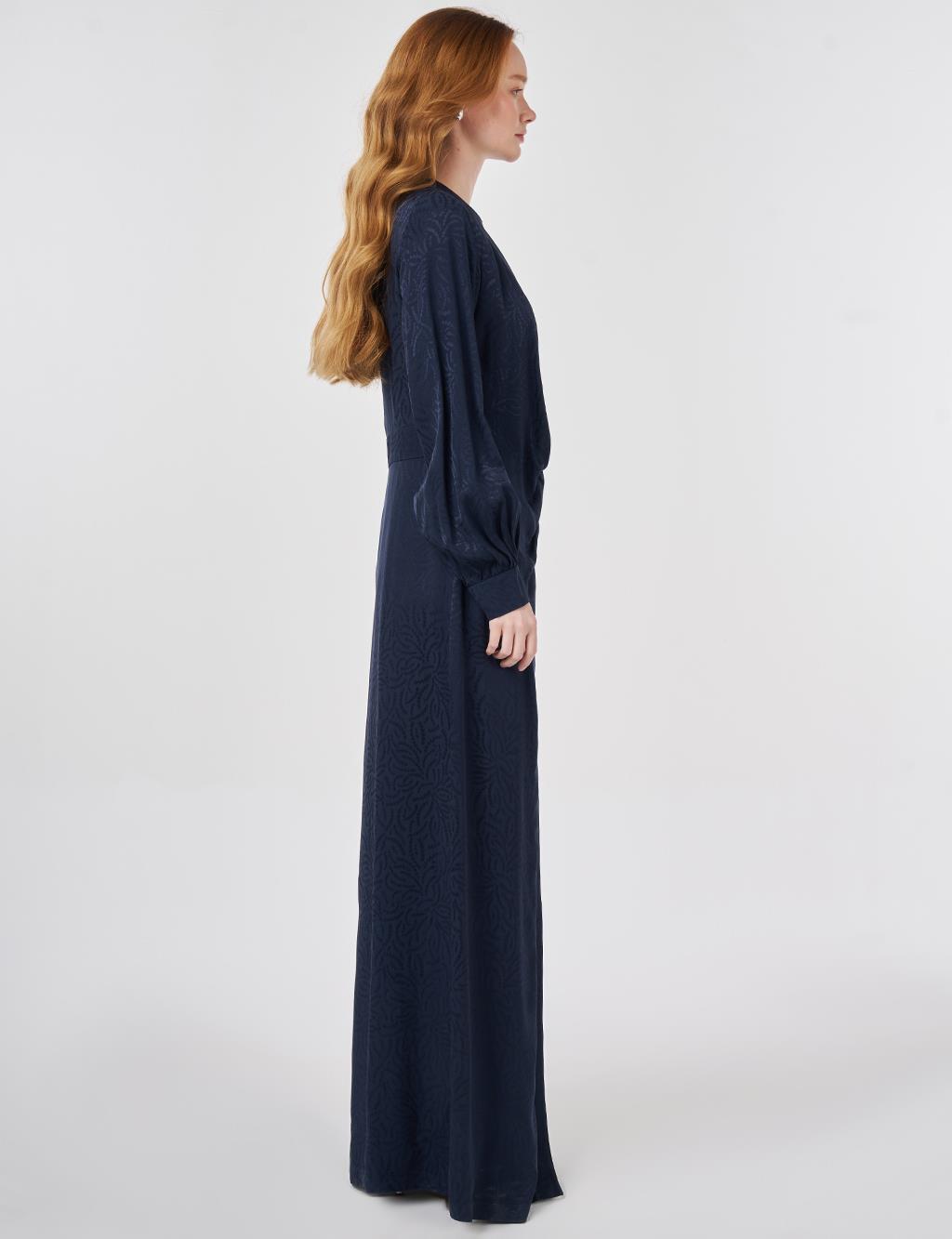 Buckle Detailed Jacquard Viscose Jumpsuit Dark Navy