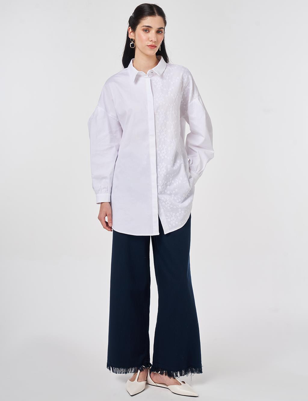 Floral Embroidered Cotton Tunic Optical White