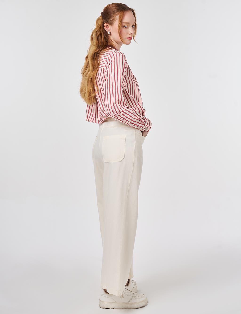 Wide Leg Non Denim Pants Ecru