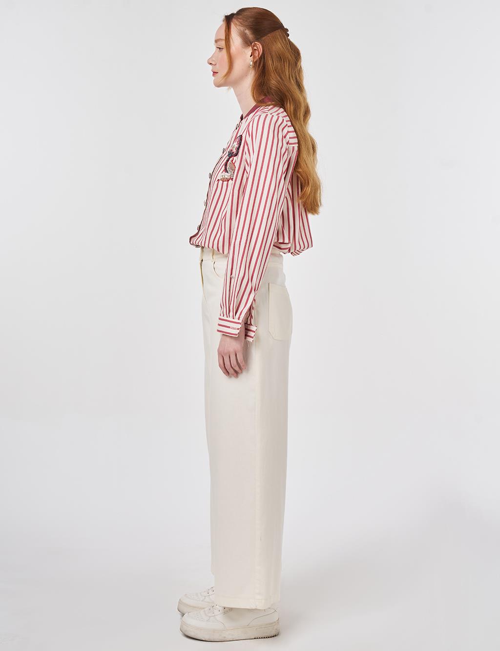 Wide Leg Non Denim Pants Ecru