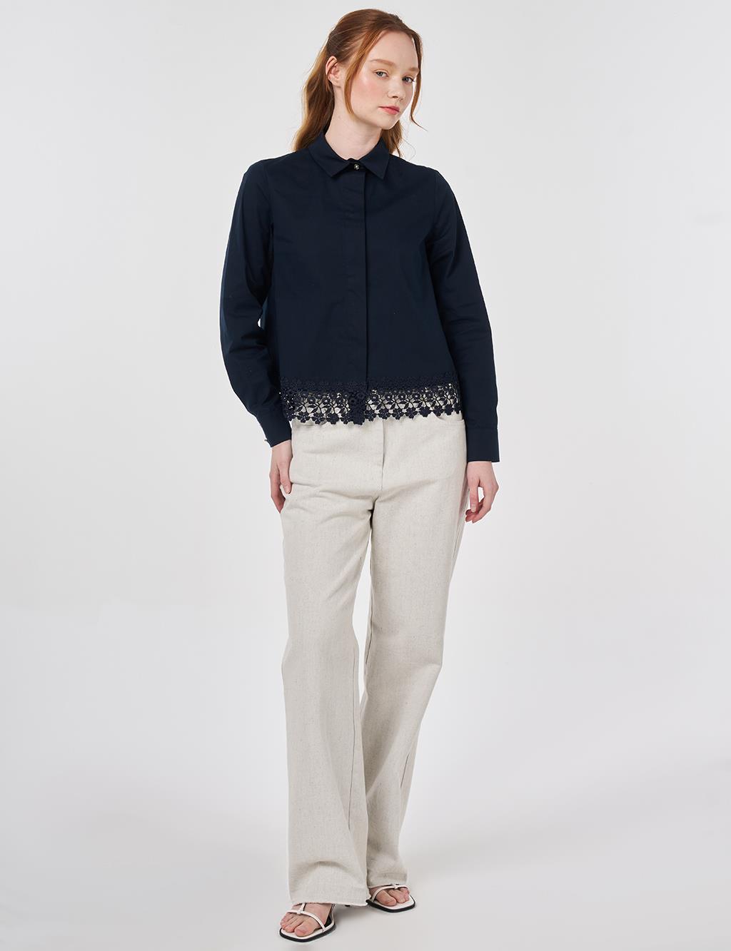 Lace Trimmed Cotton Tunic Dark Navy