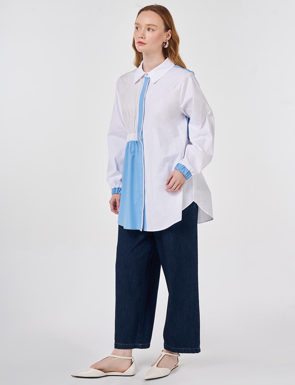 Color Blocked Cotton Tunic Optic White